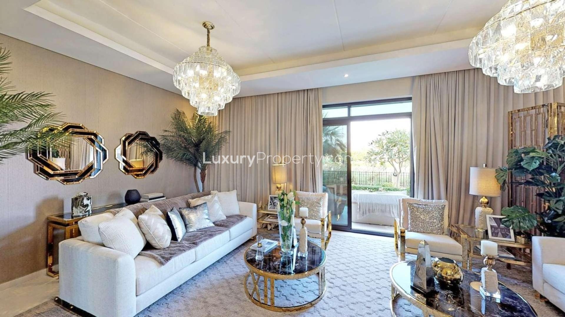 Luxurious living and dining area in Damac Hills townhouse, Park Residences, for sale