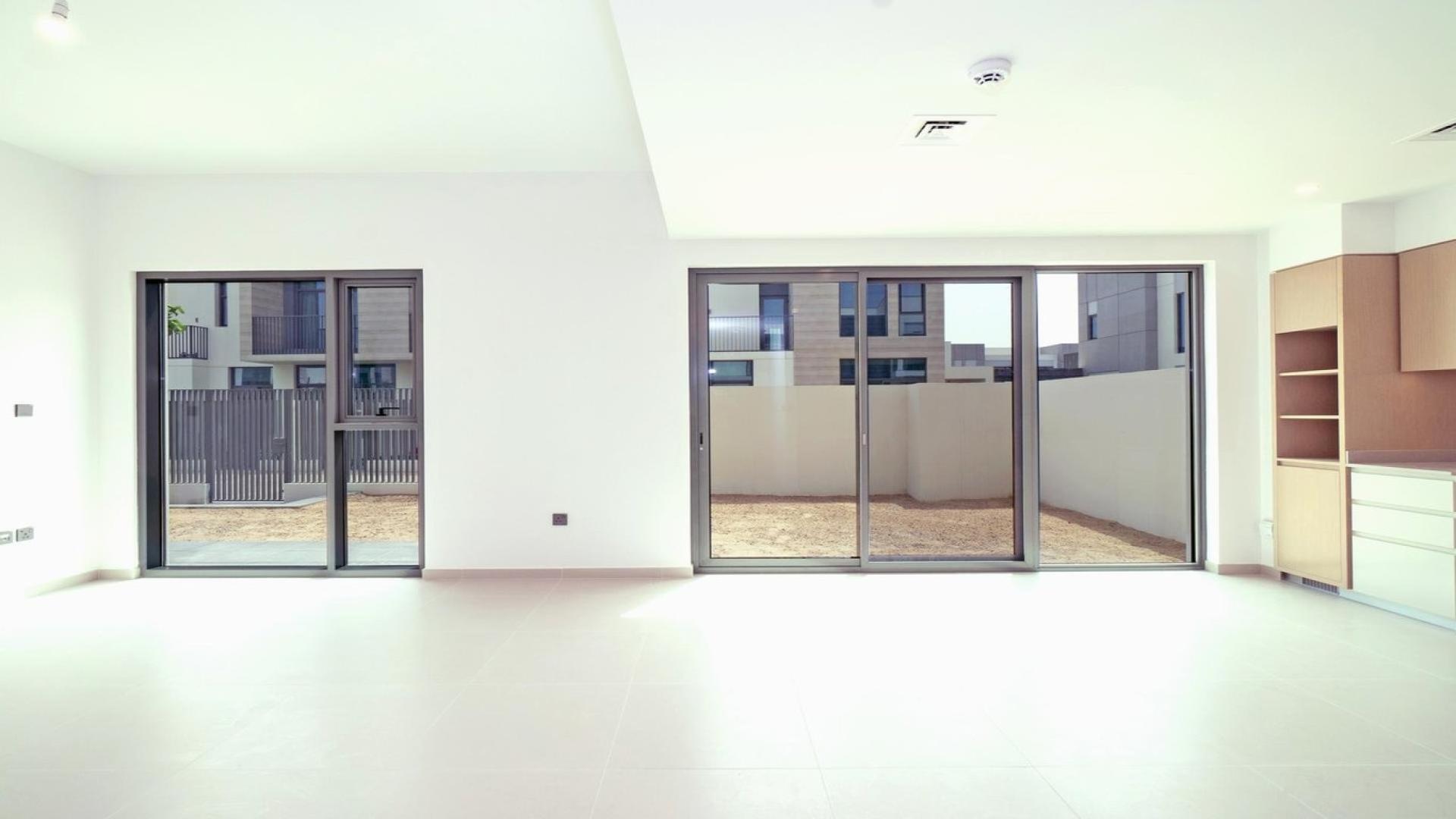 Single-row 4-bedroom townhouse exterior in Joy, Arabian Ranches 3, for sale