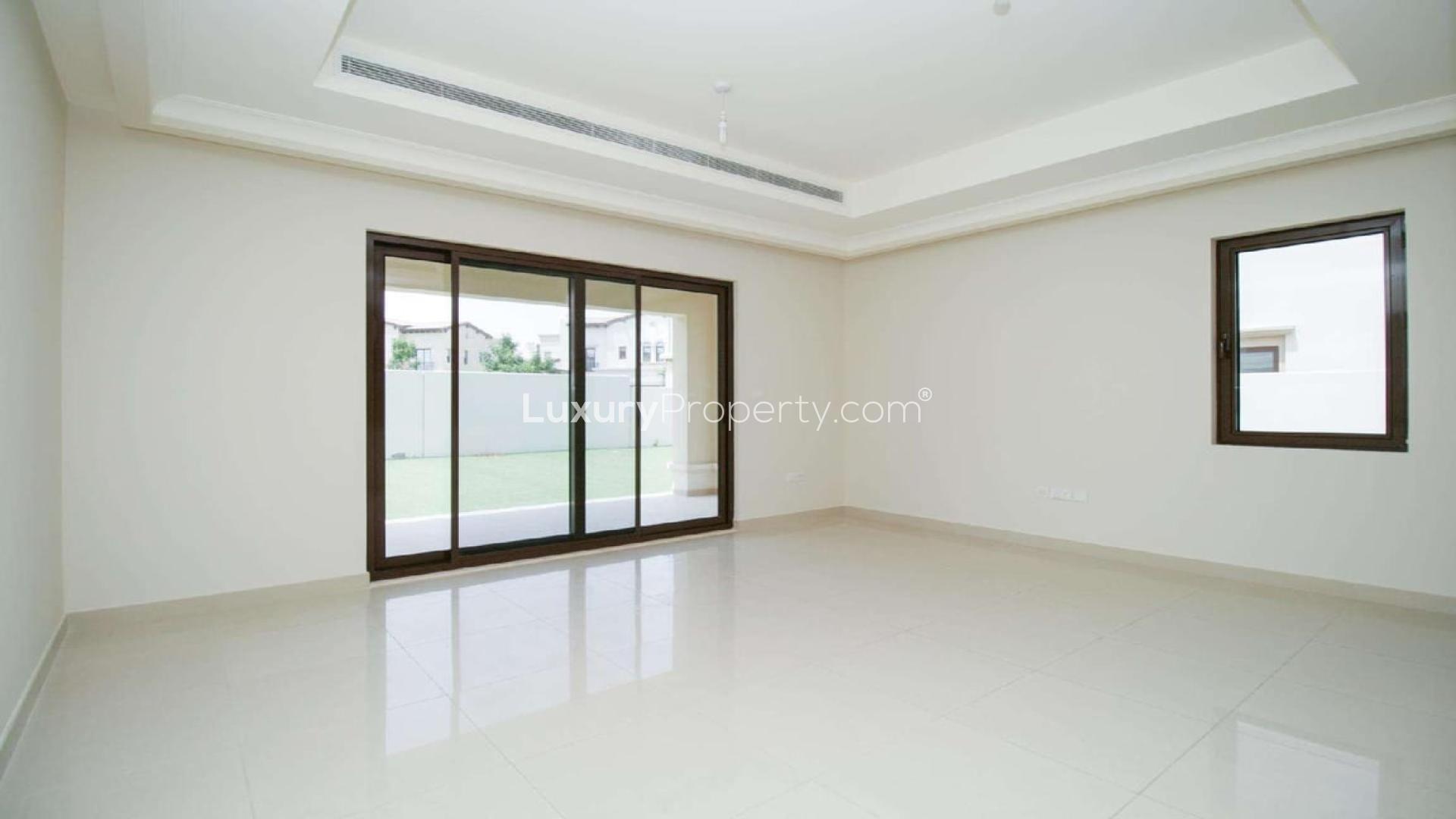 Empty living room with large windows in 4-bedroom villa, Rasha, Arabian Ranches 2