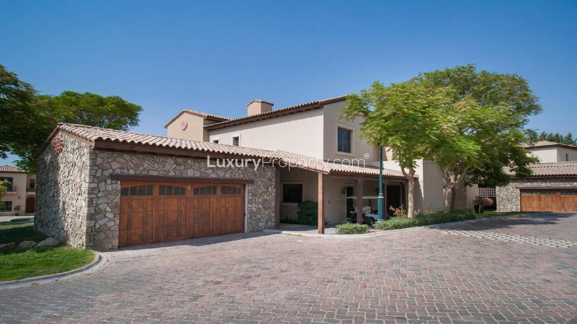 Gorgeous villa exterior with private pool in Whispering Pines, Jumeirah Golf Estates for rent