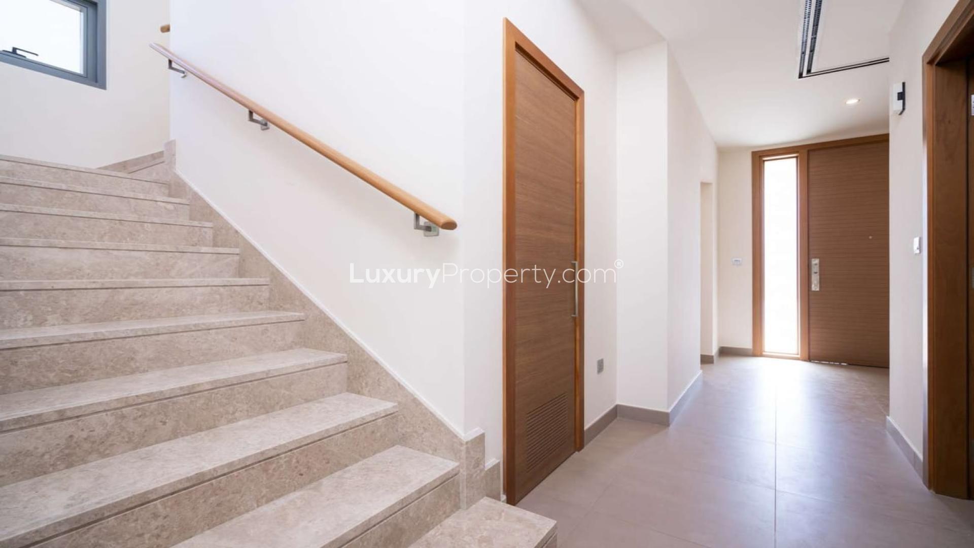 Elegant staircase and hallway in Dubai Hills Estate villa for rent, Sidra Villas