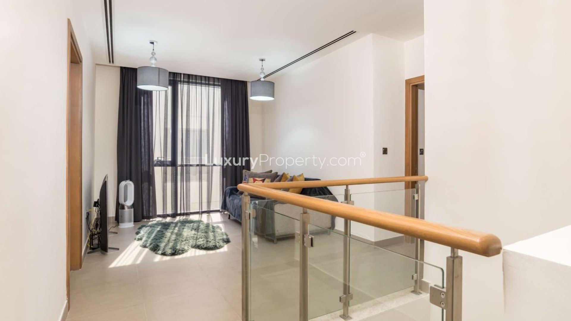 Exterior view of modern 4-bedroom villa in Sidra, Dubai Hills Estate, available for rent