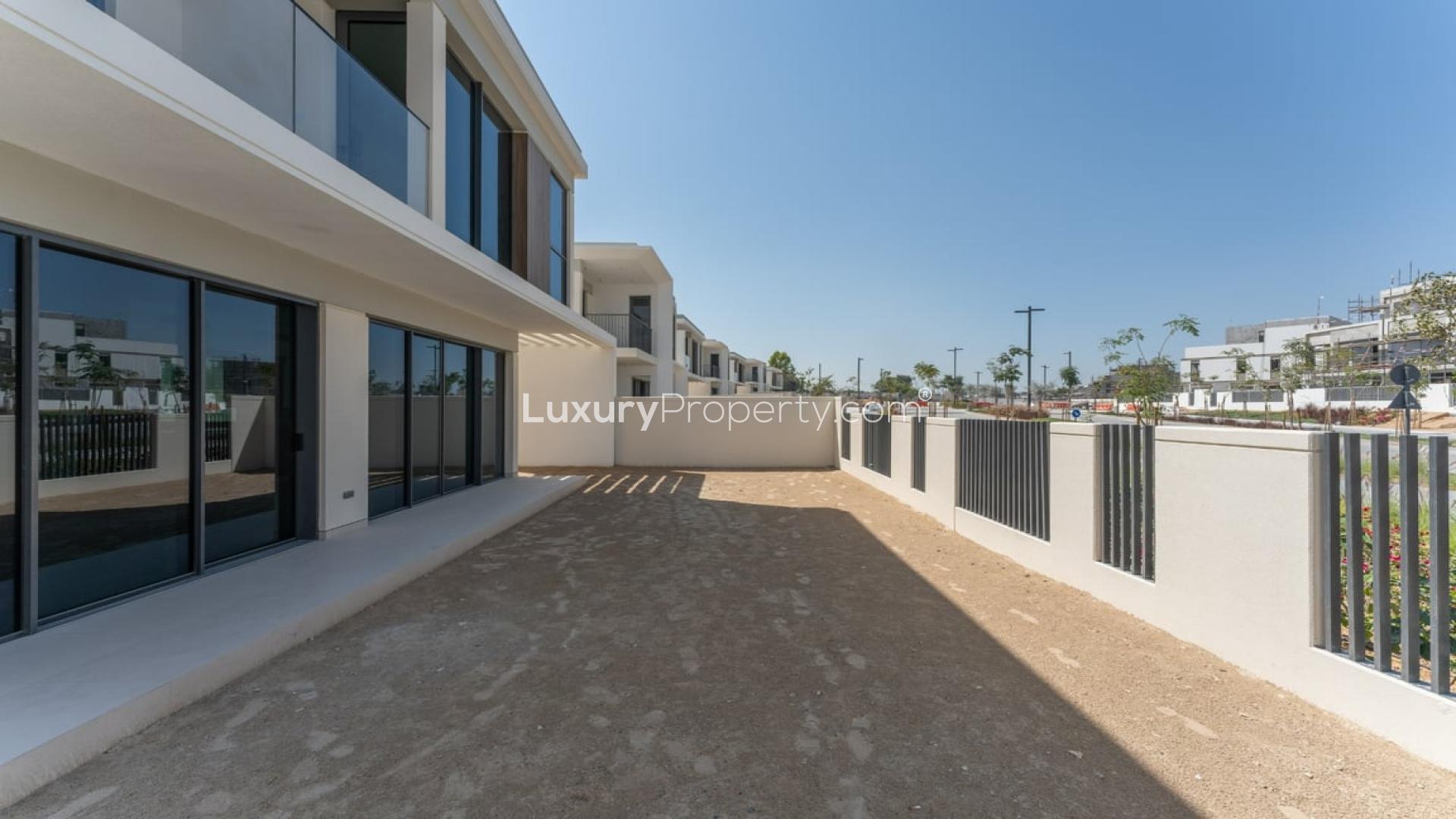 Modern villa exterior in Tilal Al Ghaf, Harmony community, available for rent, 5 bedrooms