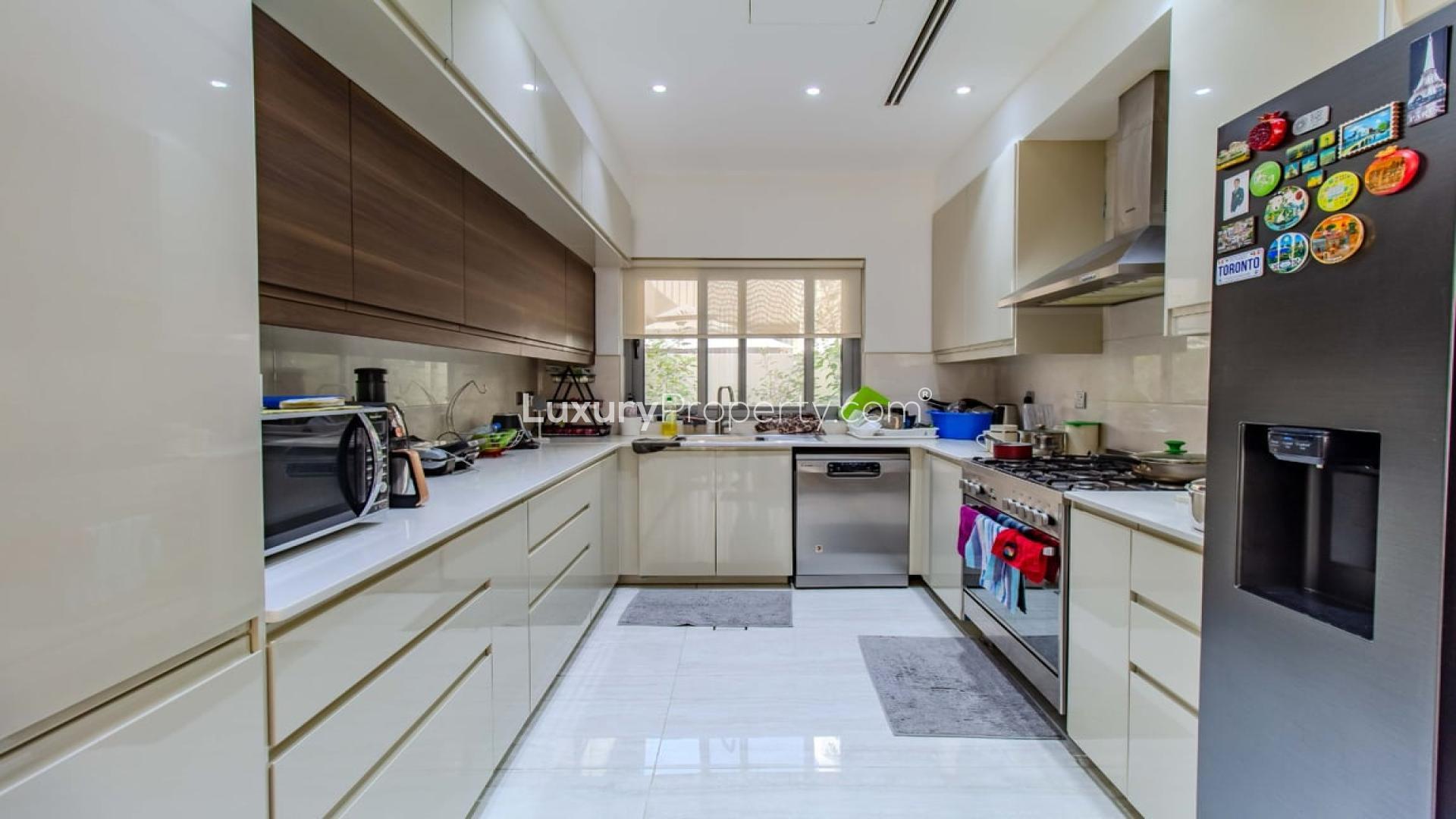 Modern living room in upgraded 4-bedroom villa, Sidra, Dubai Hills Estate, stylish decor