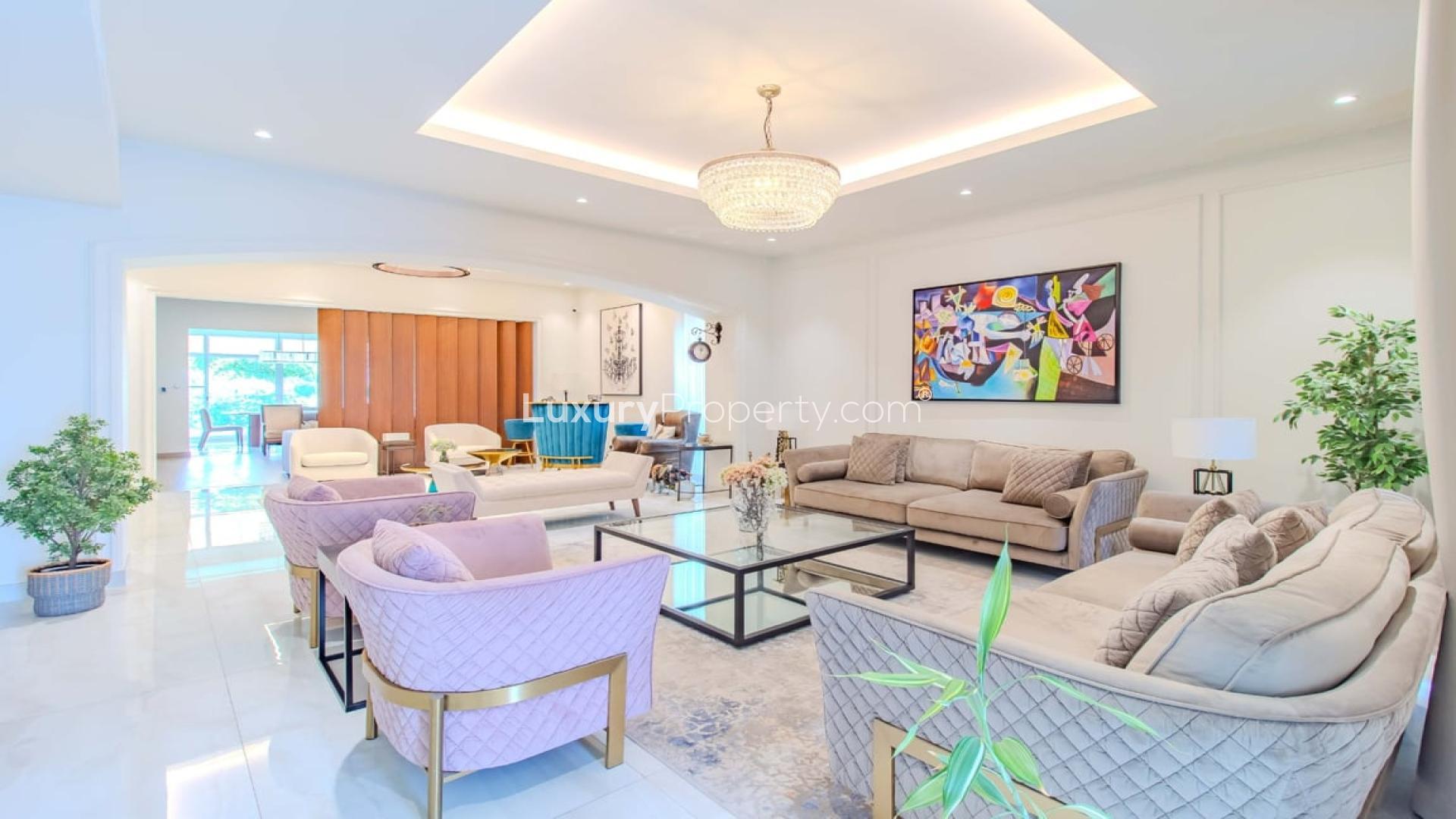 Beautiful garden view of upgraded 4-bedroom villa in Meadows 9, available for rent