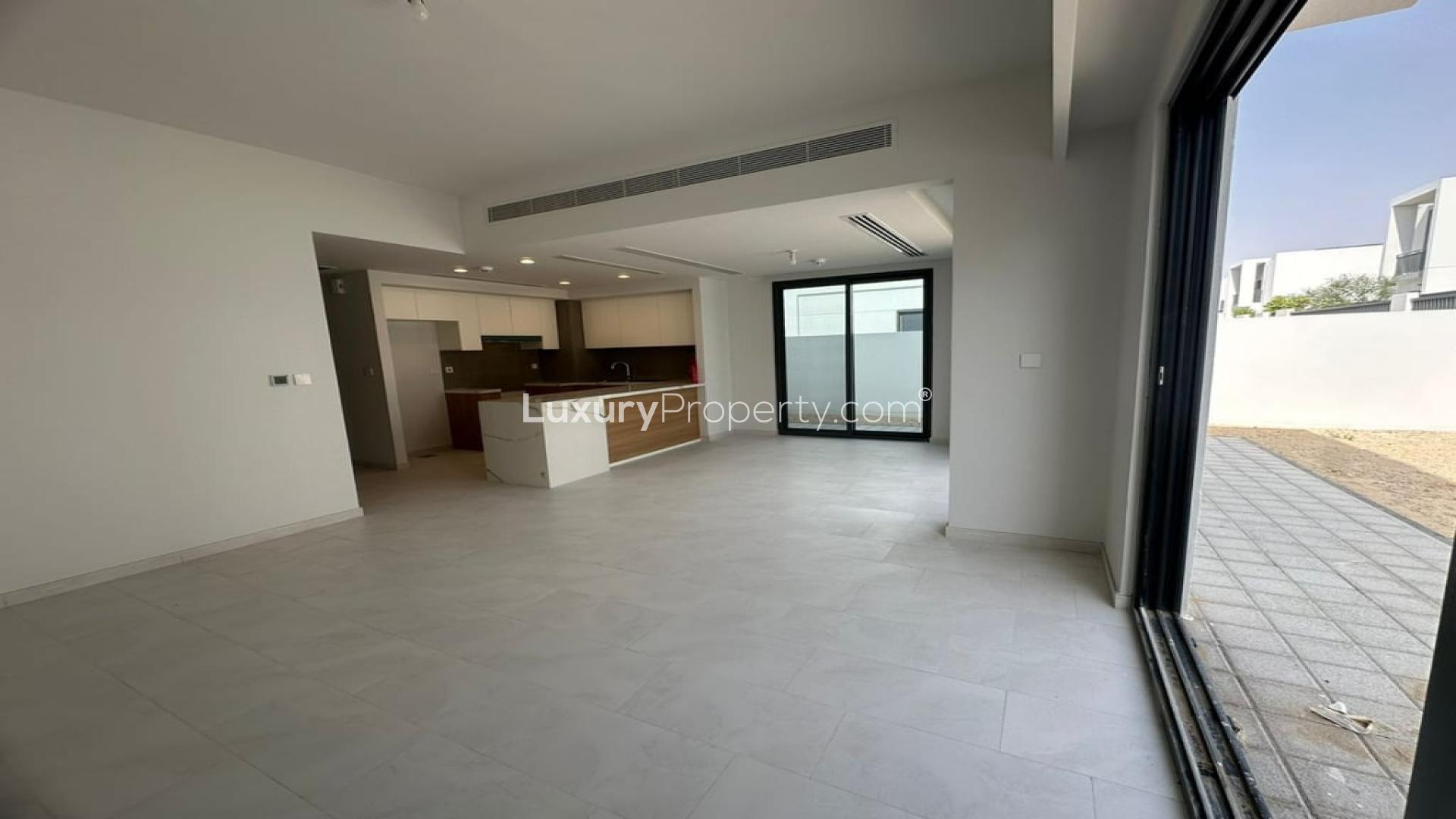 Brand new modern villa exterior in Villanova, Dubai Land. Available for rent June 1st
