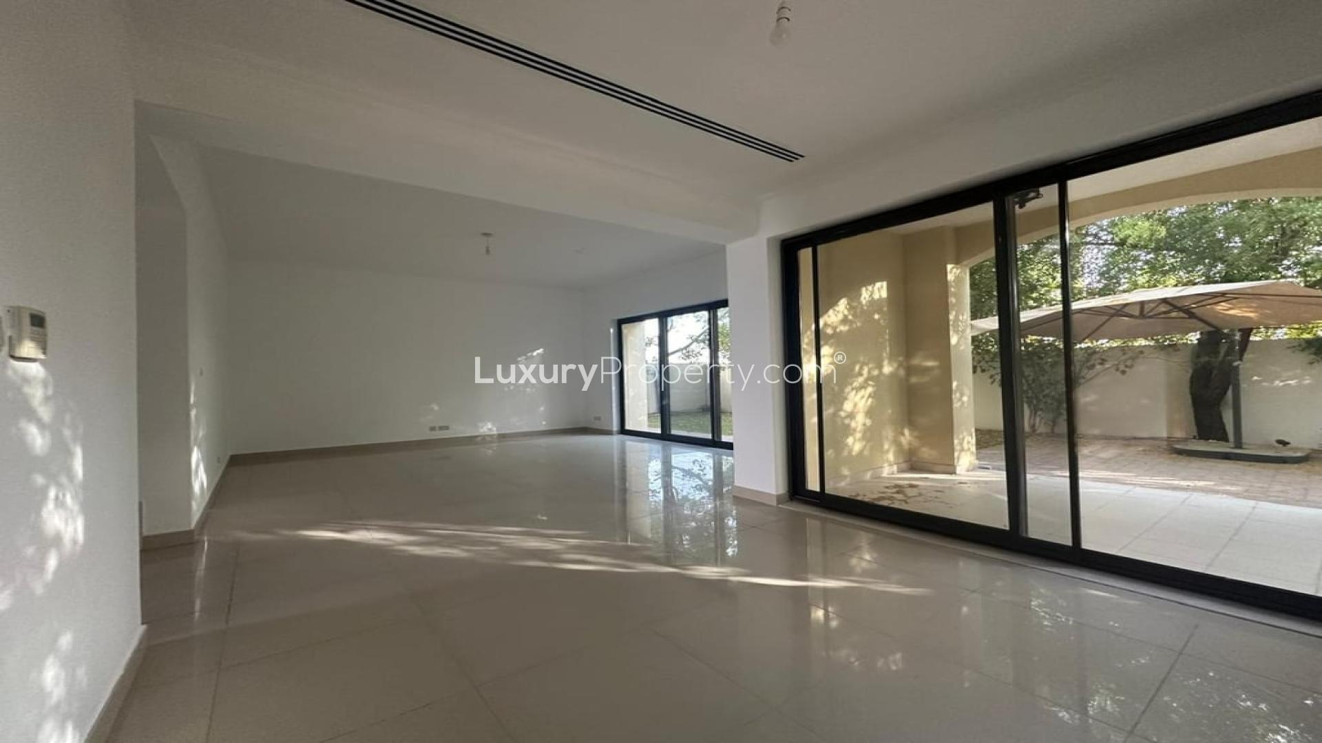 Bright living room with large glass doors, Samara villa, Arabian Ranches 2, for rent