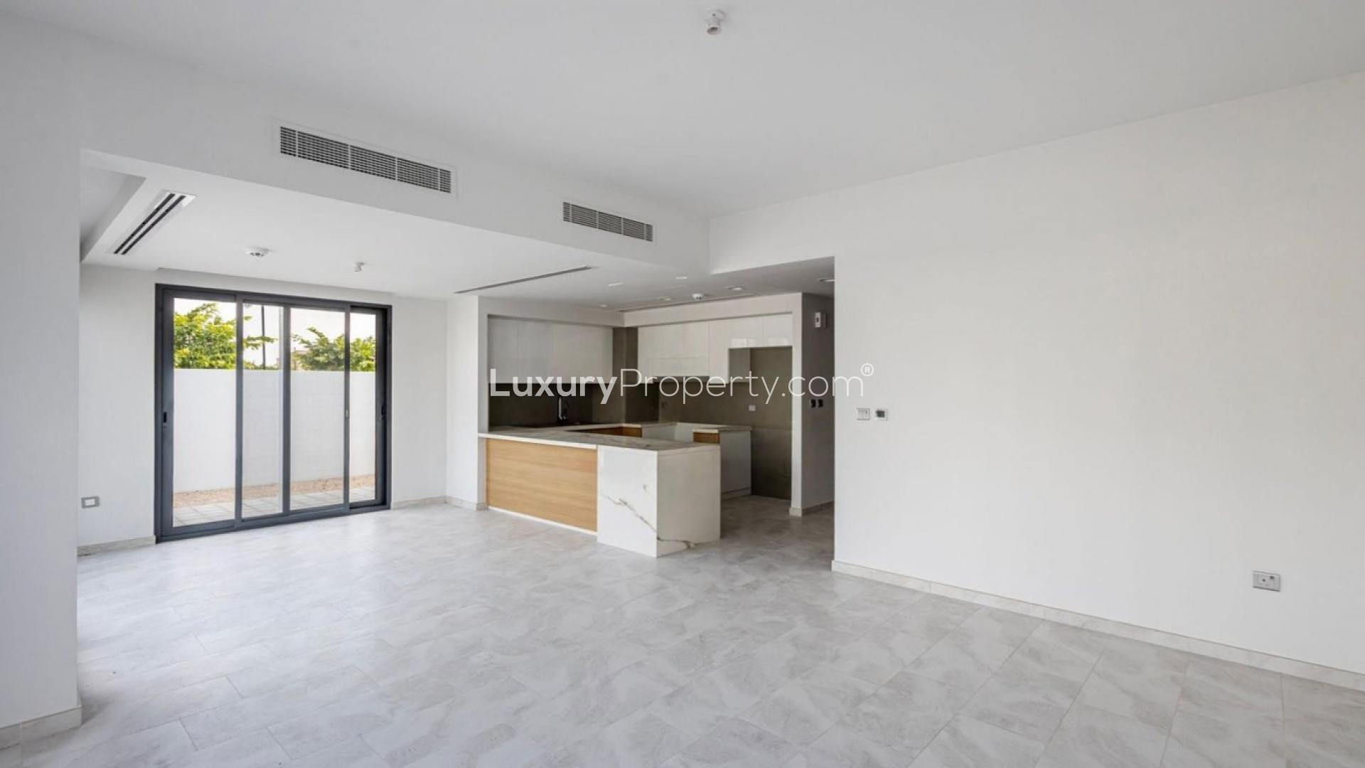 End unit villa with spacious backyard view, large windows, Villanova, Dubai Land