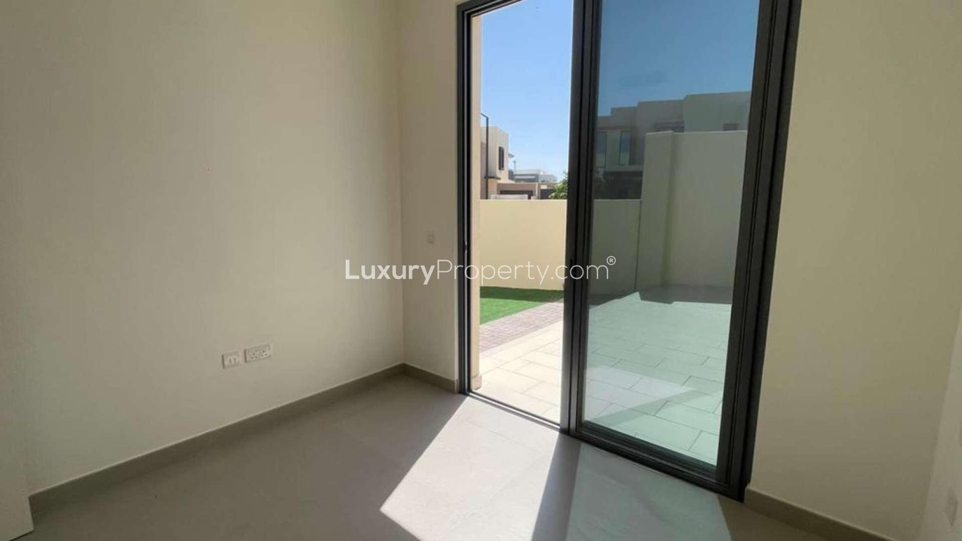 Charming corner villa exterior view in Maple 2, Dubai Hills Estate, available for rent