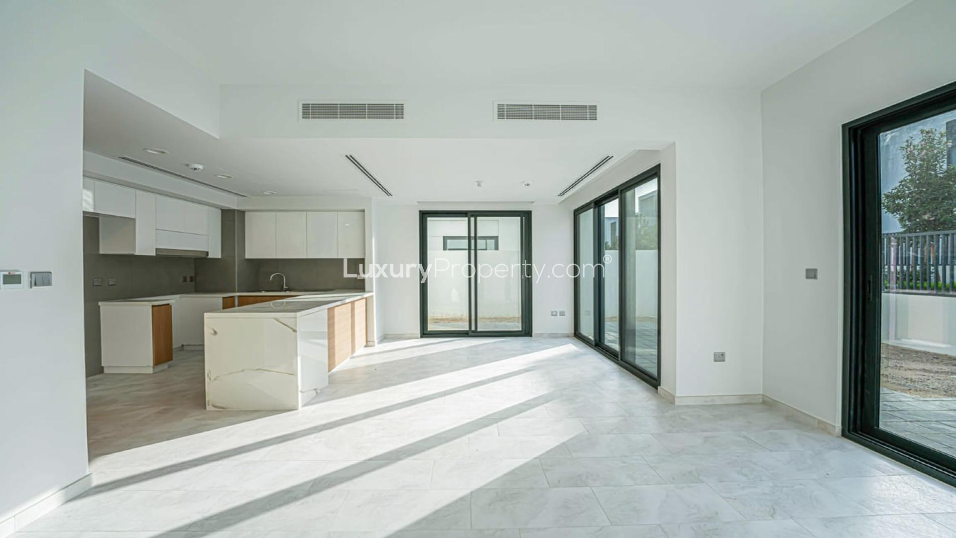Modern kitchen and living area in 4-bedroom villa, La Rosa, Villanova, Dubai Land