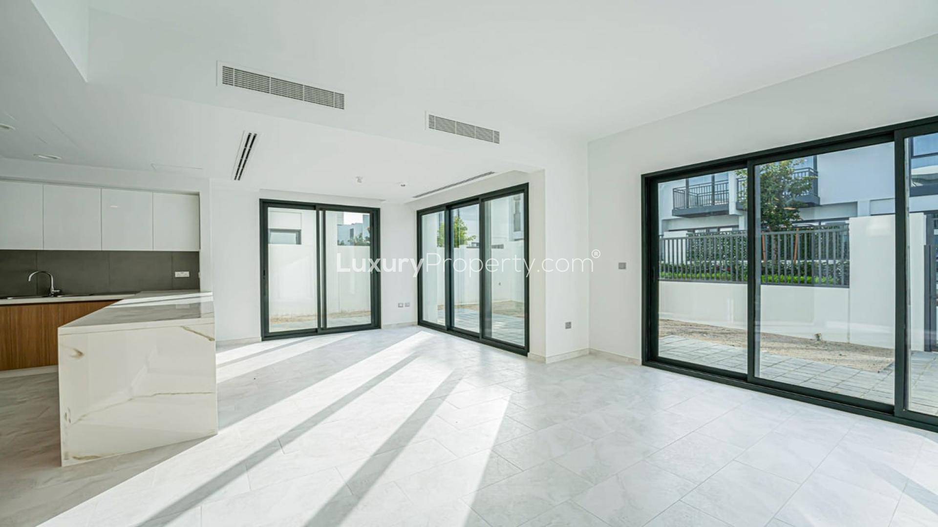 Balcony view of modern villa in Villanova, La Rosa, Dubai Land community
