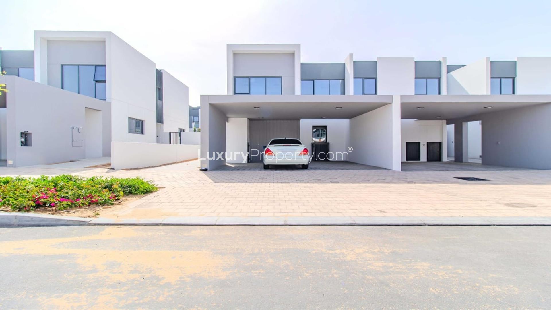 Elegant modern villa exterior in La Rosa 2, Villanova, Dubai Land available for rent