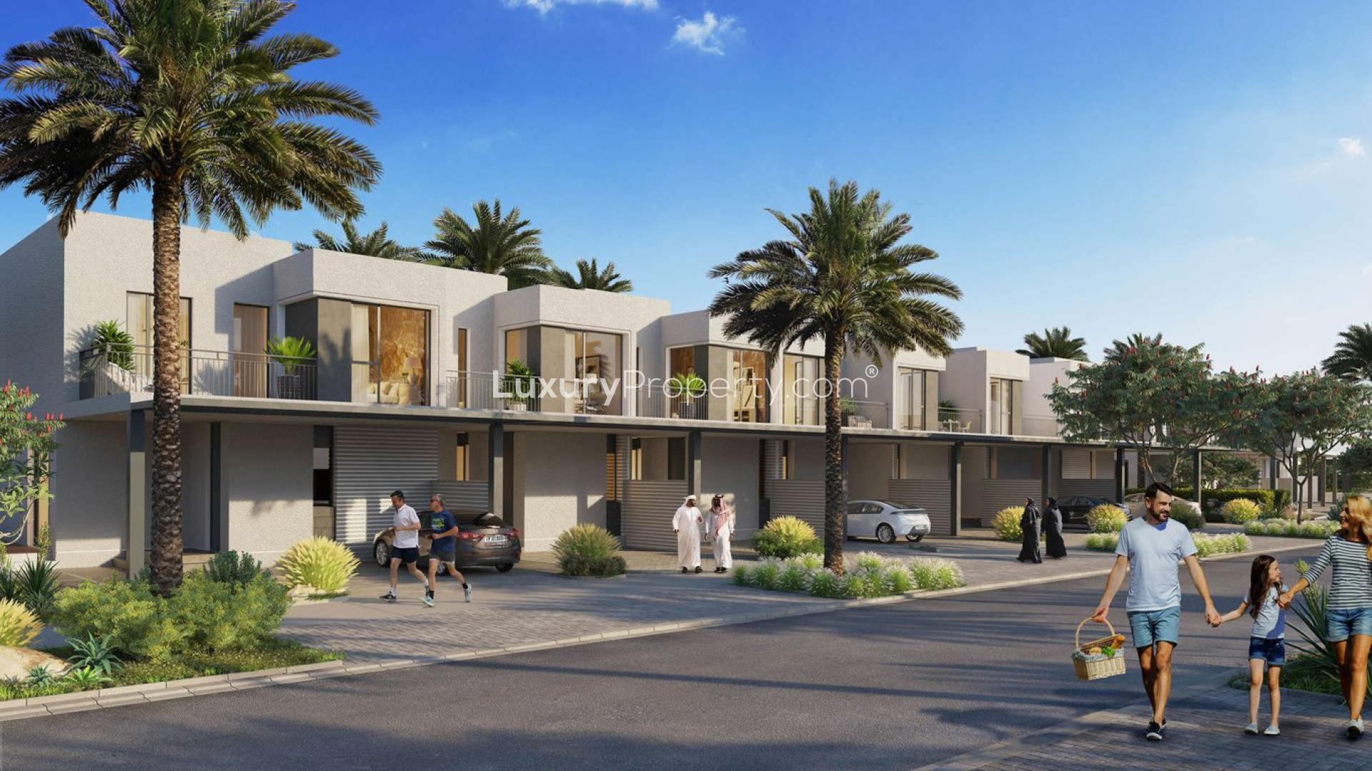 Modern studio villa exterior in Expo Golf Villas Phase II, Emaar South, Dubai South
