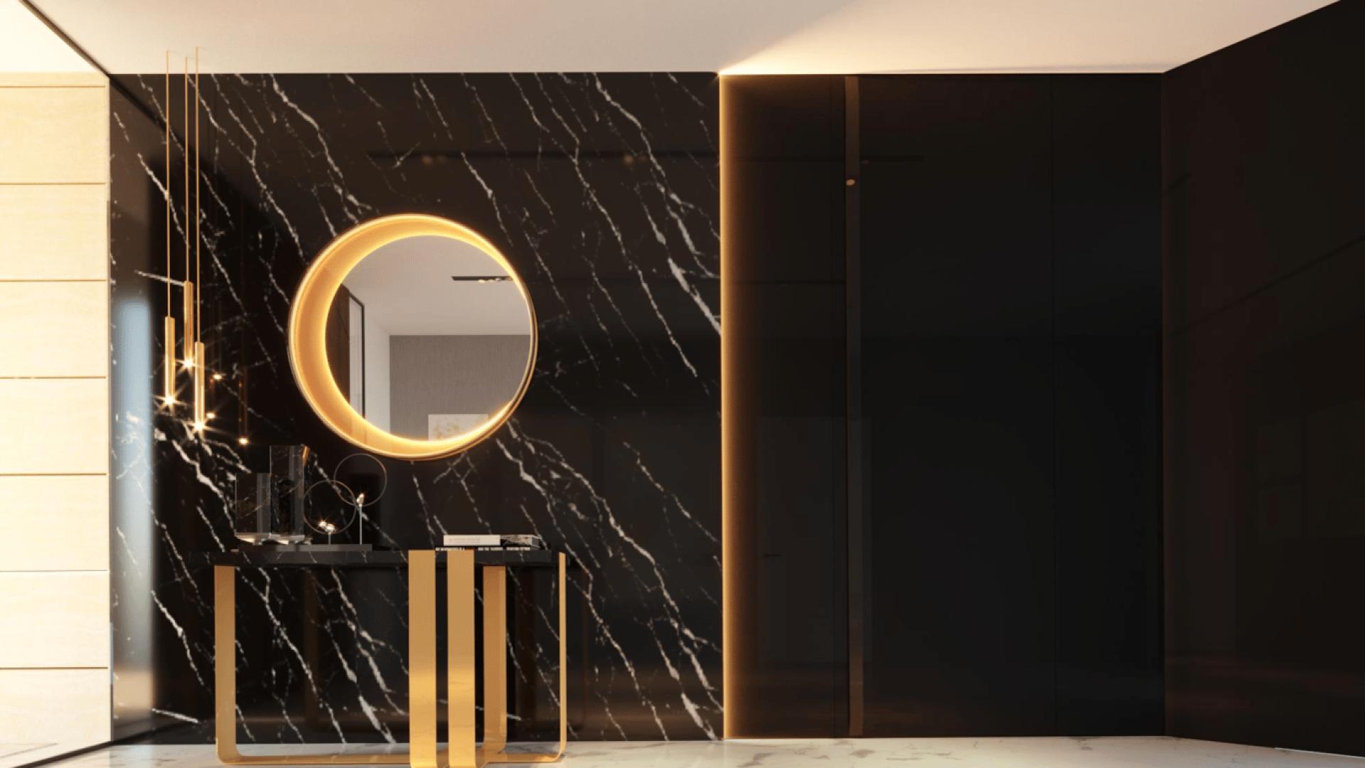 Luxurious marble entrance with modern lighting in Palm Jumeirah Garden Home Villa