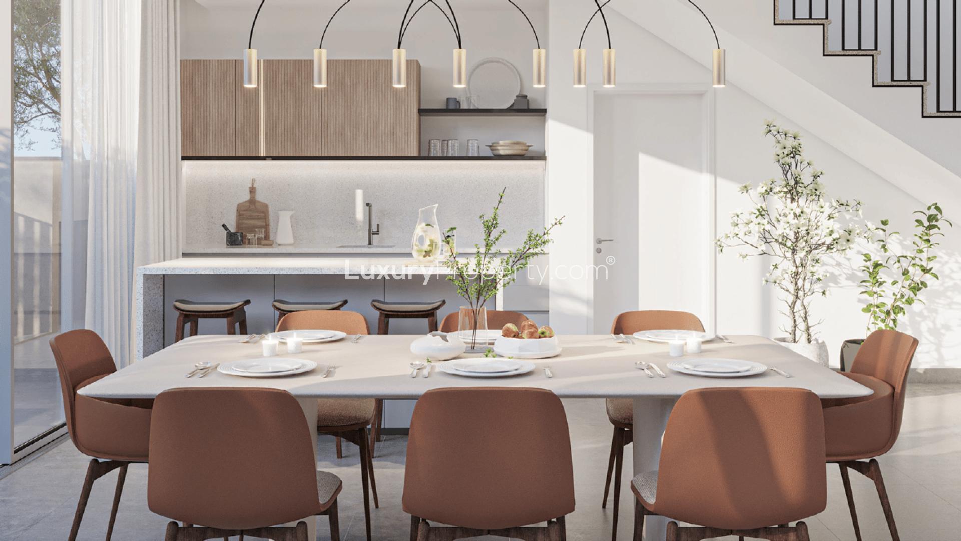 Modern dining area in June 2 Villas, Arabian Ranches III, with stylish decor and lighting