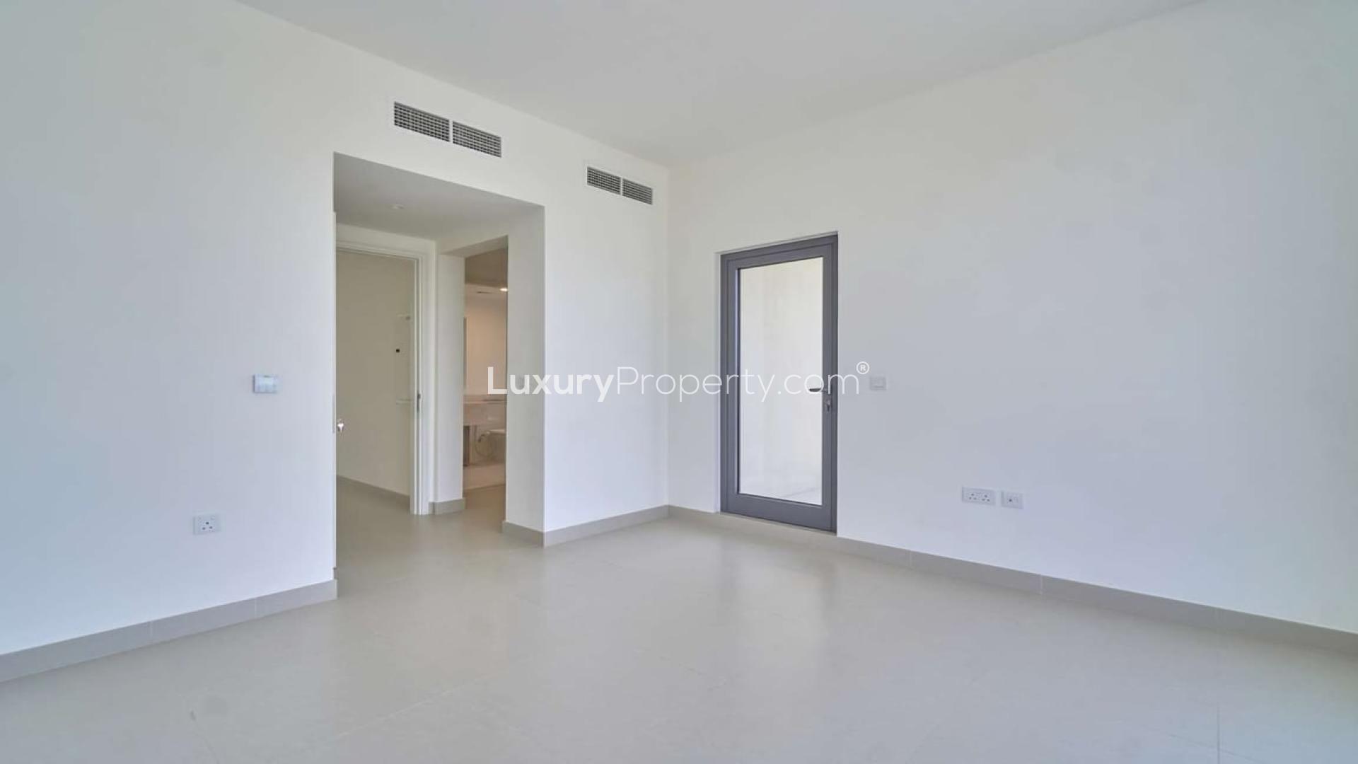 Exterior view of modern 4-bedroom townhouse in Maple 1, Dubai Hills Estate for sale