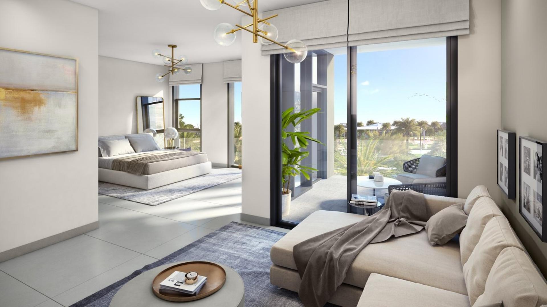 Modern 4-bedroom townhouse exterior with rooftop terrace in Golf Grove, Dubai Hills Estate