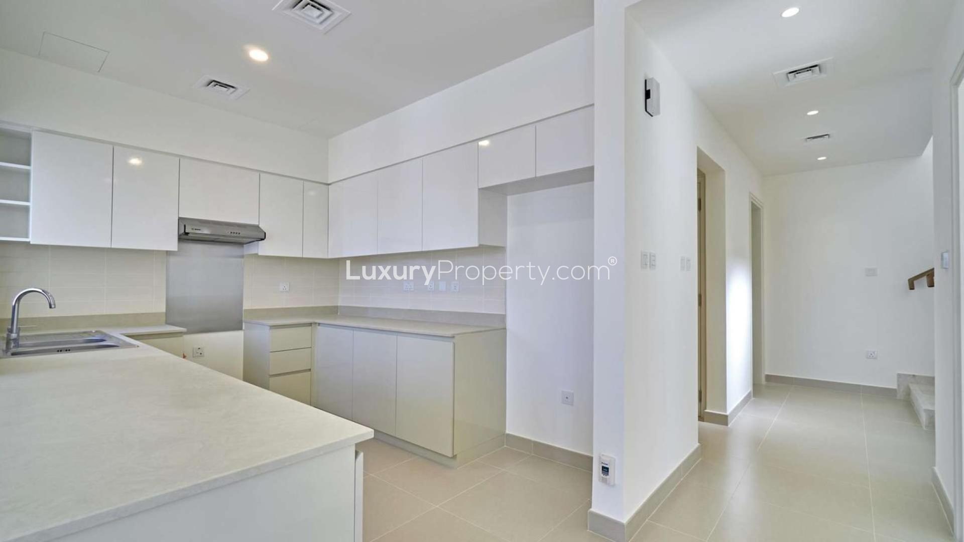 Modern single row villa exterior in Maple, Dubai Hills Estate, for sale