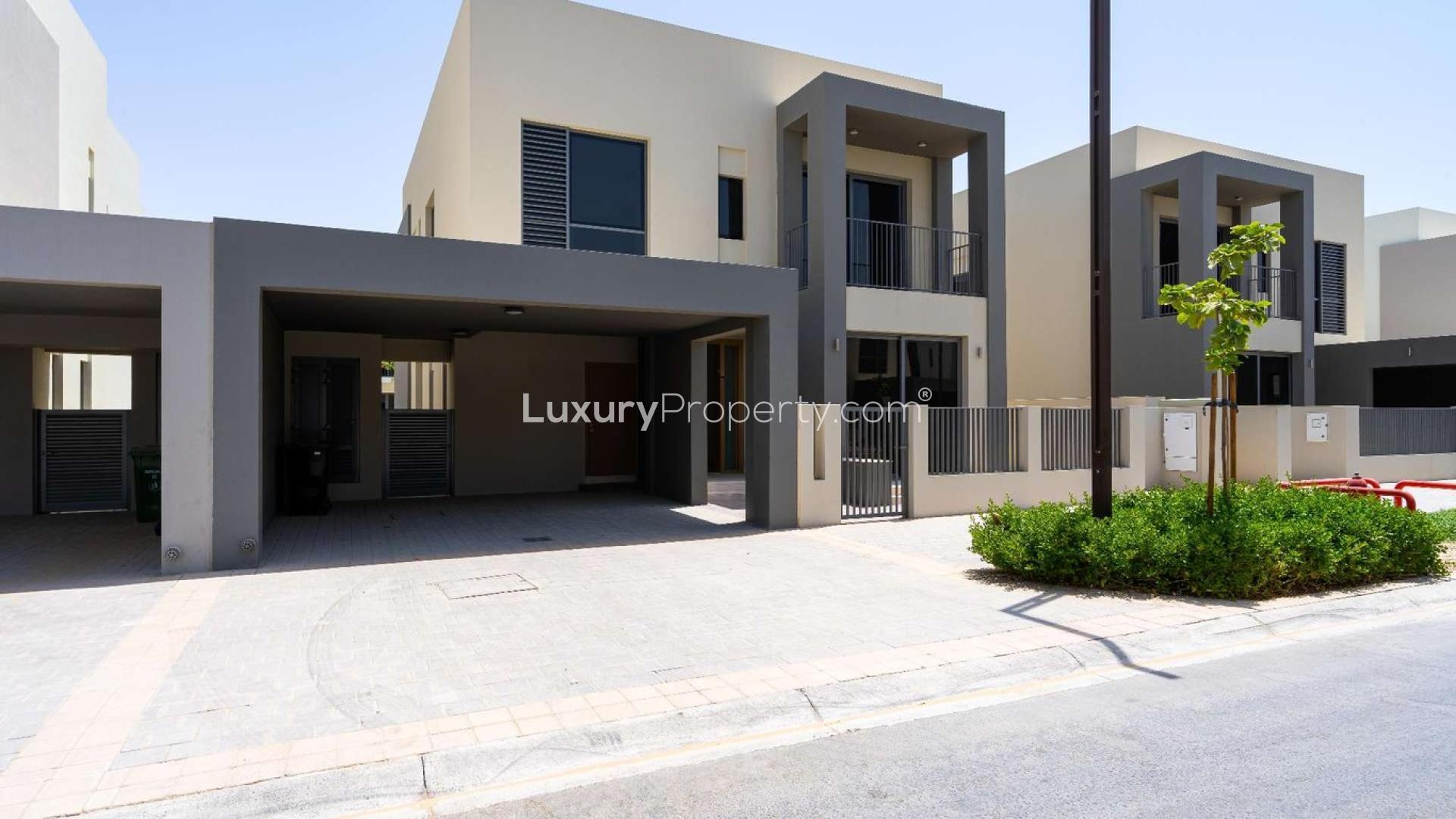 Upgraded 4-bedroom villa exterior in Sidra Villas, Dubai Hills Estate, available for sale