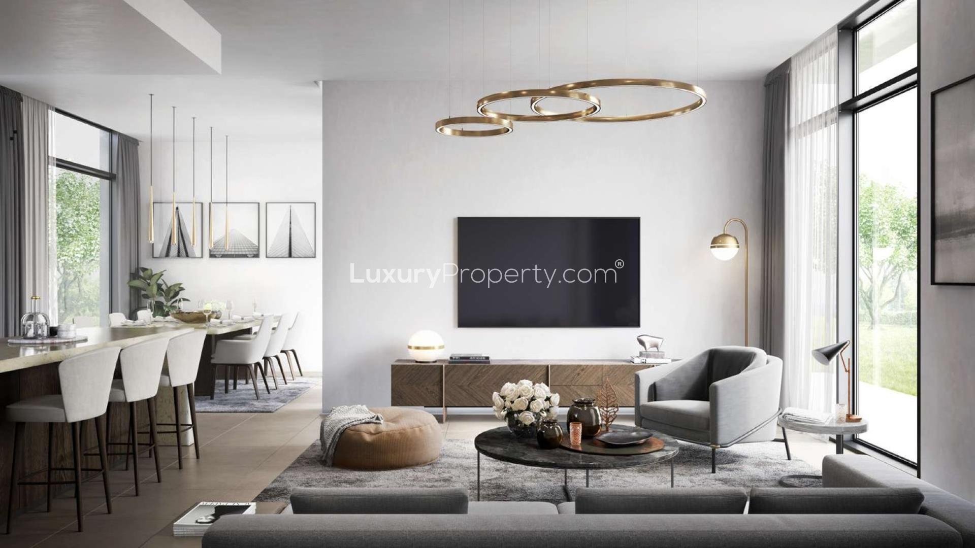 Luxurious living and dining area in Caya villa, Arabian Ranches 3, for sale