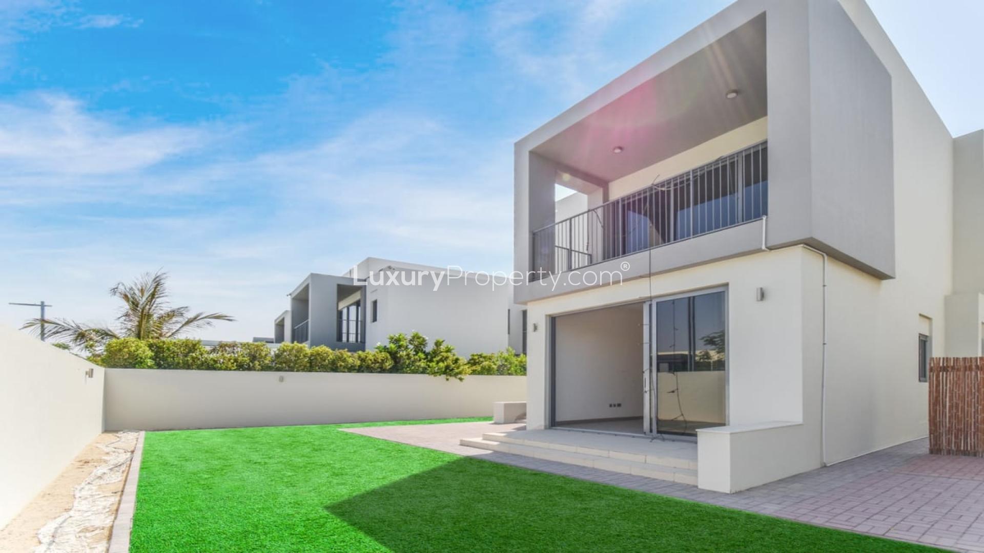 Immaculate villa kitchen with open layout, large windows, in Dubai Hills Estate, Sidra Villas