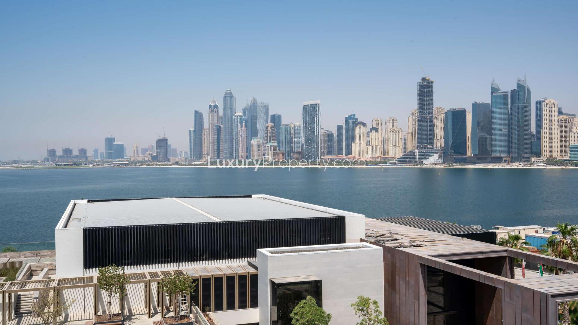 Luxurious furnished living room in Bluewaters apartment with stunning sea views, Dubai