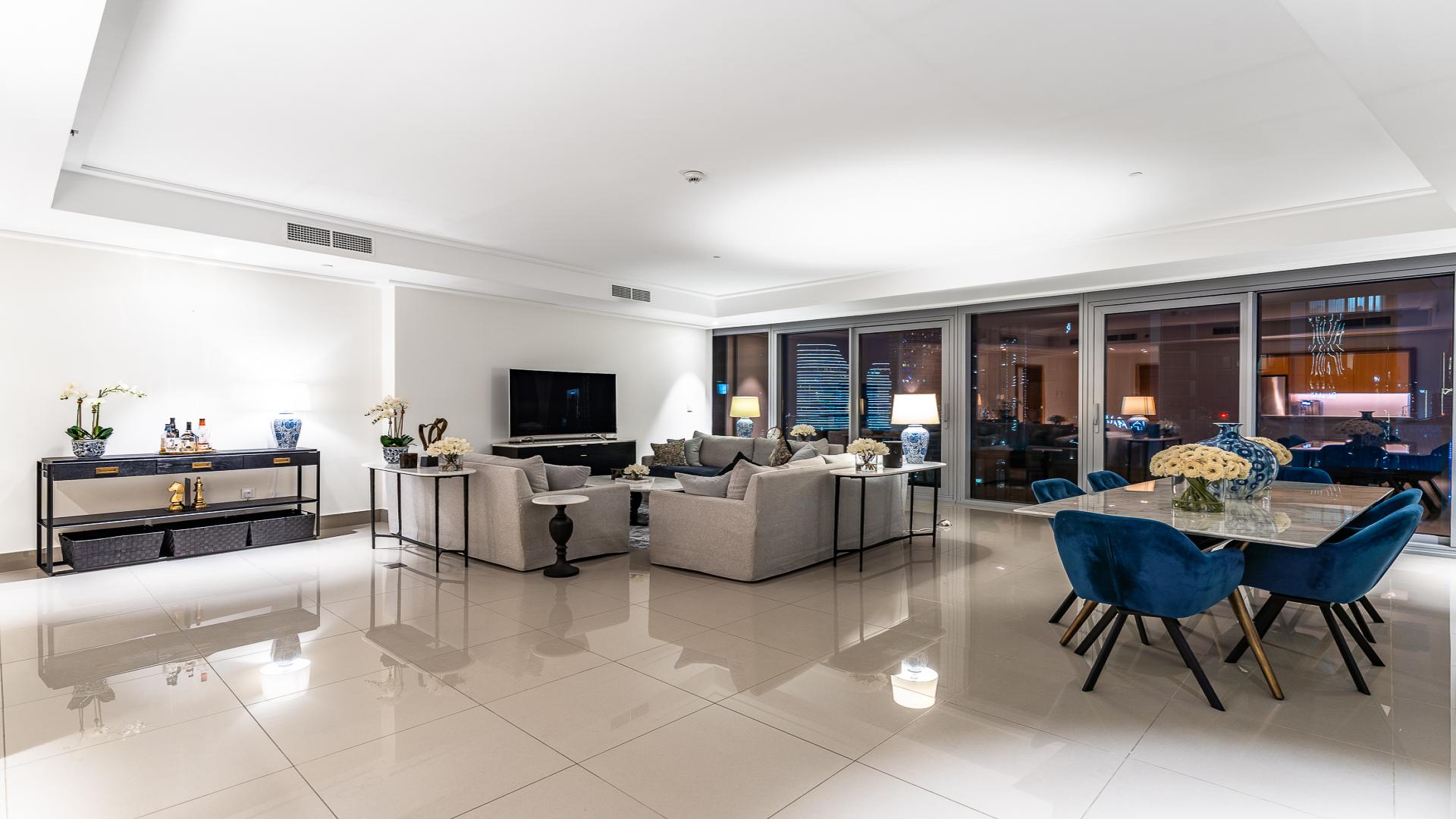 Furnished living and dining area in 4-bedroom apartment, Opera Grand, Downtown Dubai