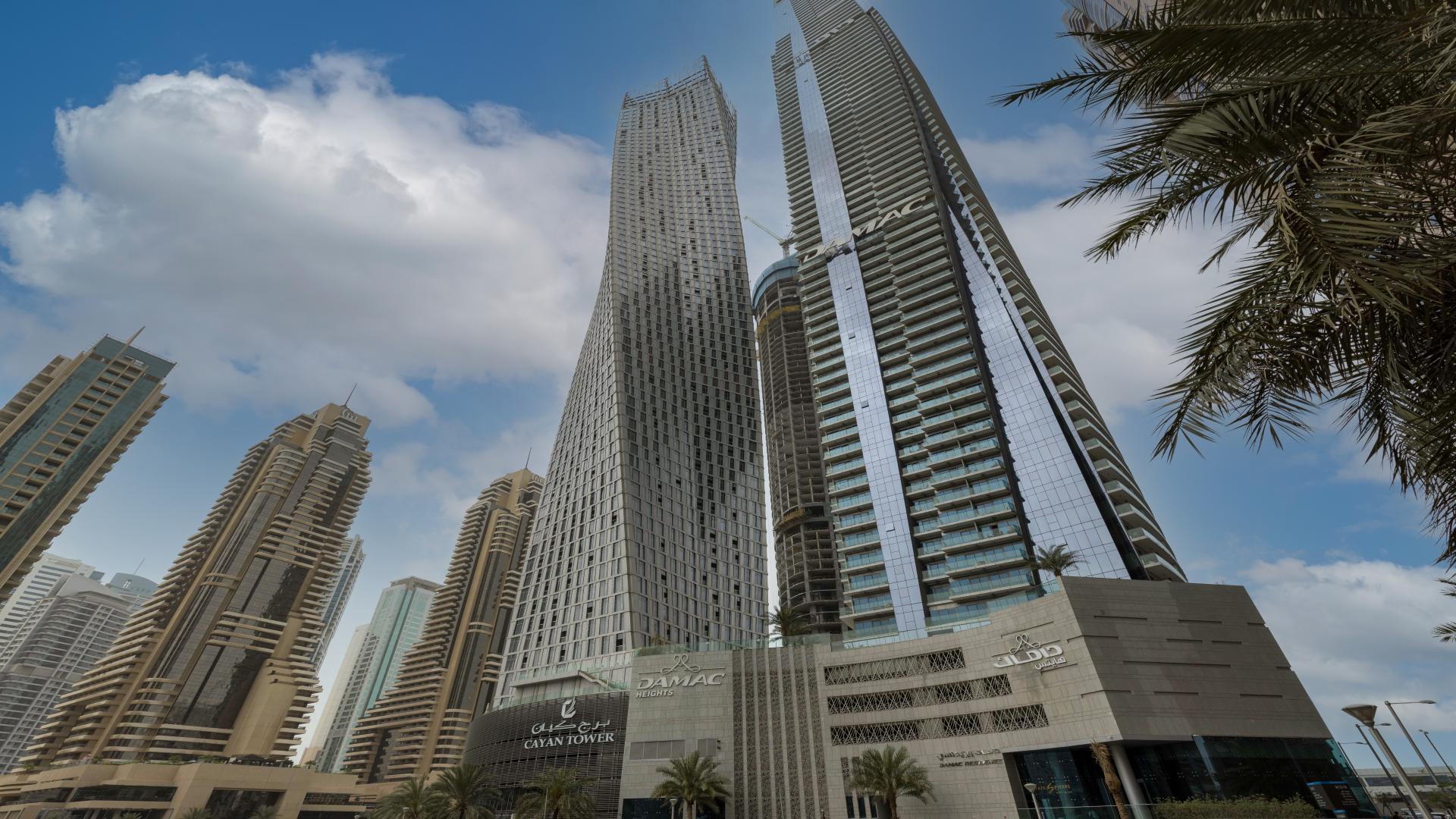 Luxurious furnished penthouse living room with sea views, Cayan Tower, Dubai Marina