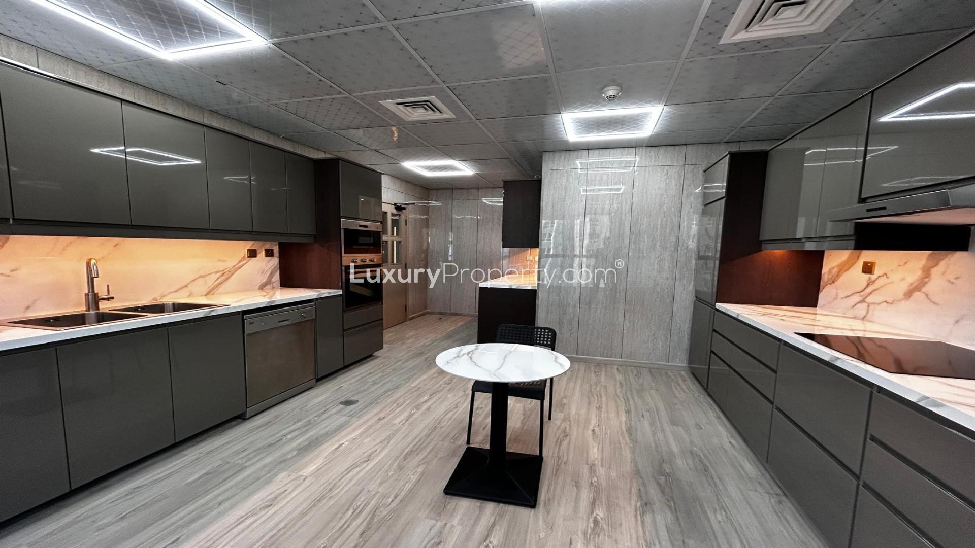 Elegant living room in Elite Residence, Dubai Marina apartment for rent, featuring modern decor