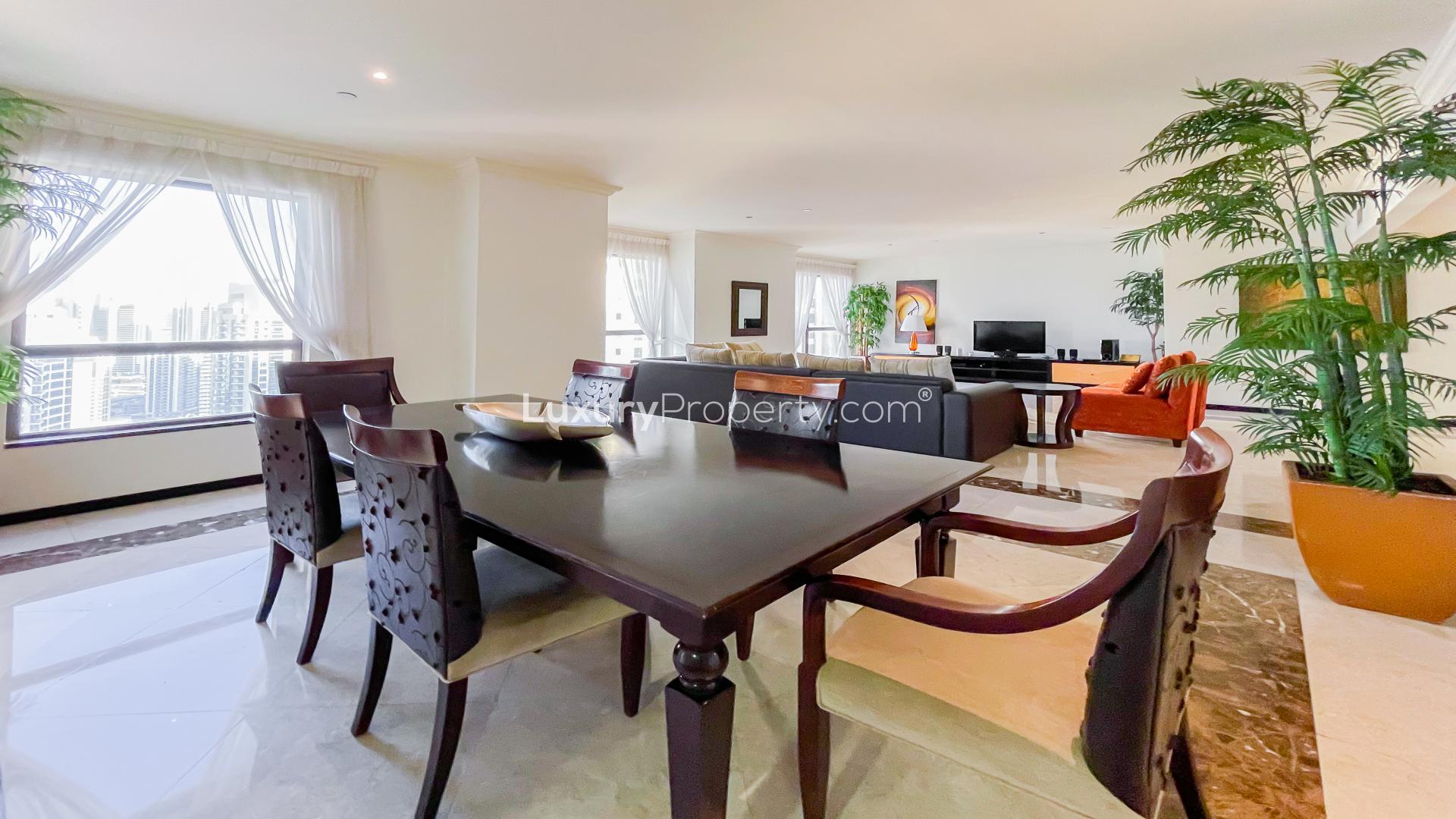 Luxurious living room in spacious Jumeirah Beach Residence apartment, Murjan, with marina view