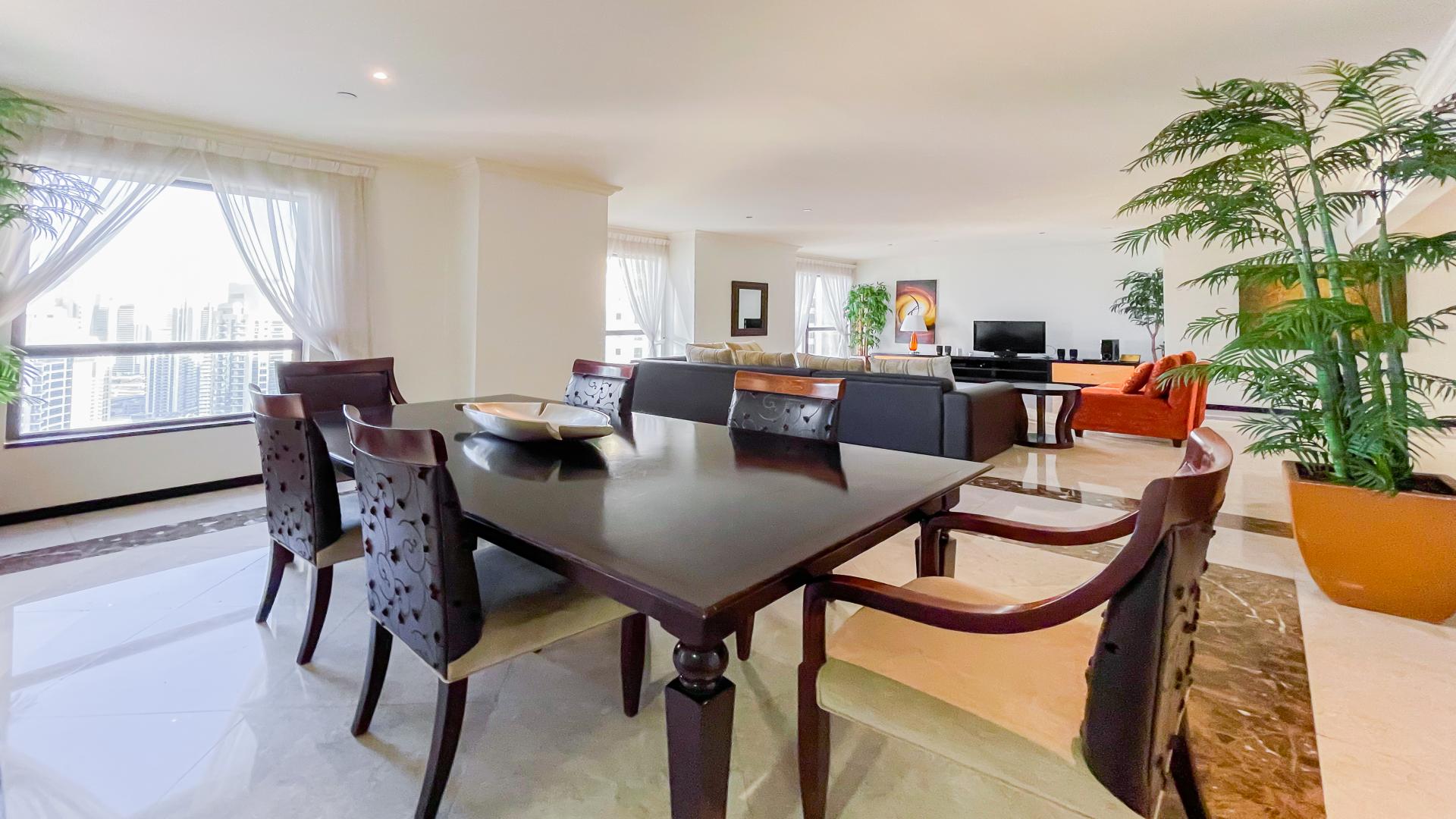 Luxurious living room in spacious Jumeirah Beach Residence apartment, Murjan, with marina view