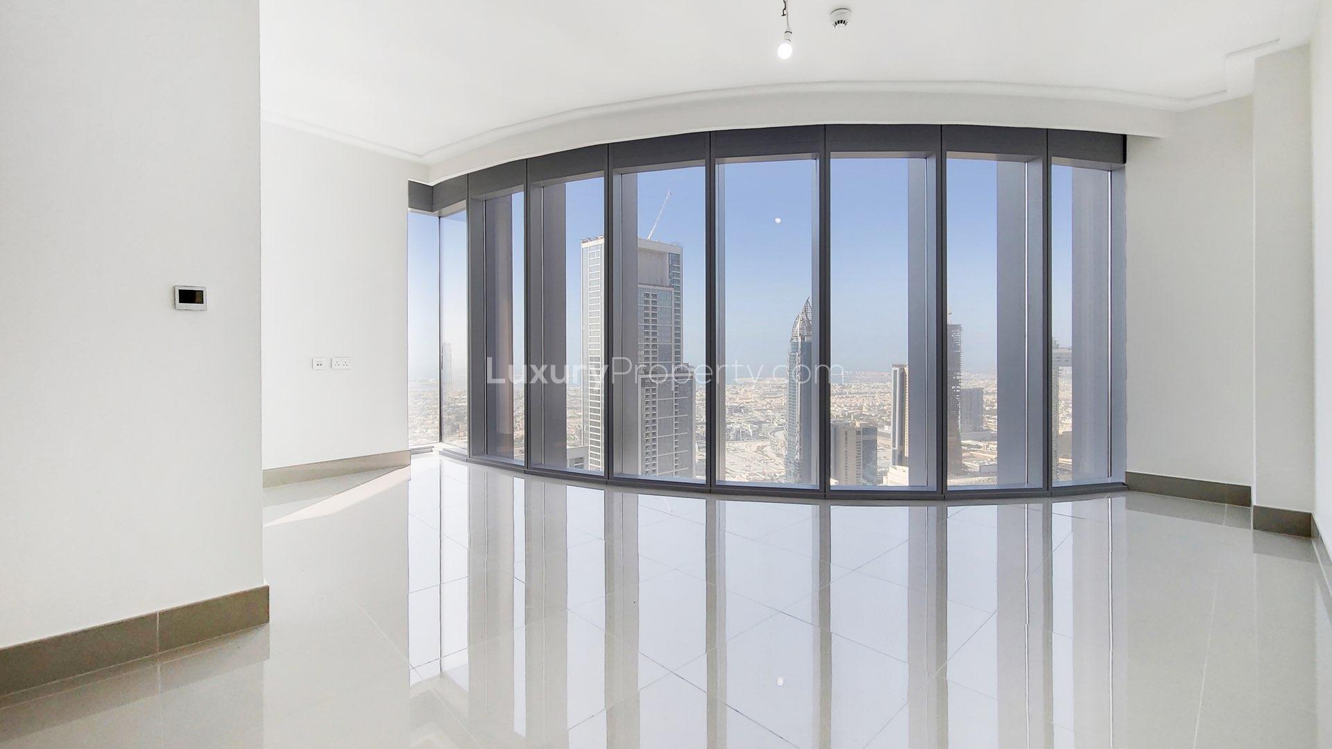 Balcony view from Opera Grand apartment overlooking Burj Khalifa, Downtown Dubai skyline