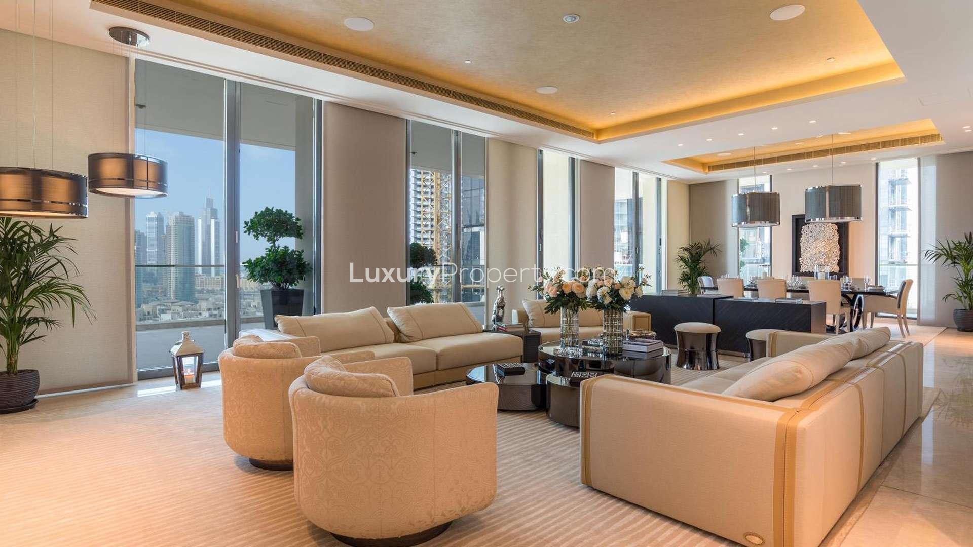 Stunning modern penthouse living room with city views at The 118 Downtown, Dubai