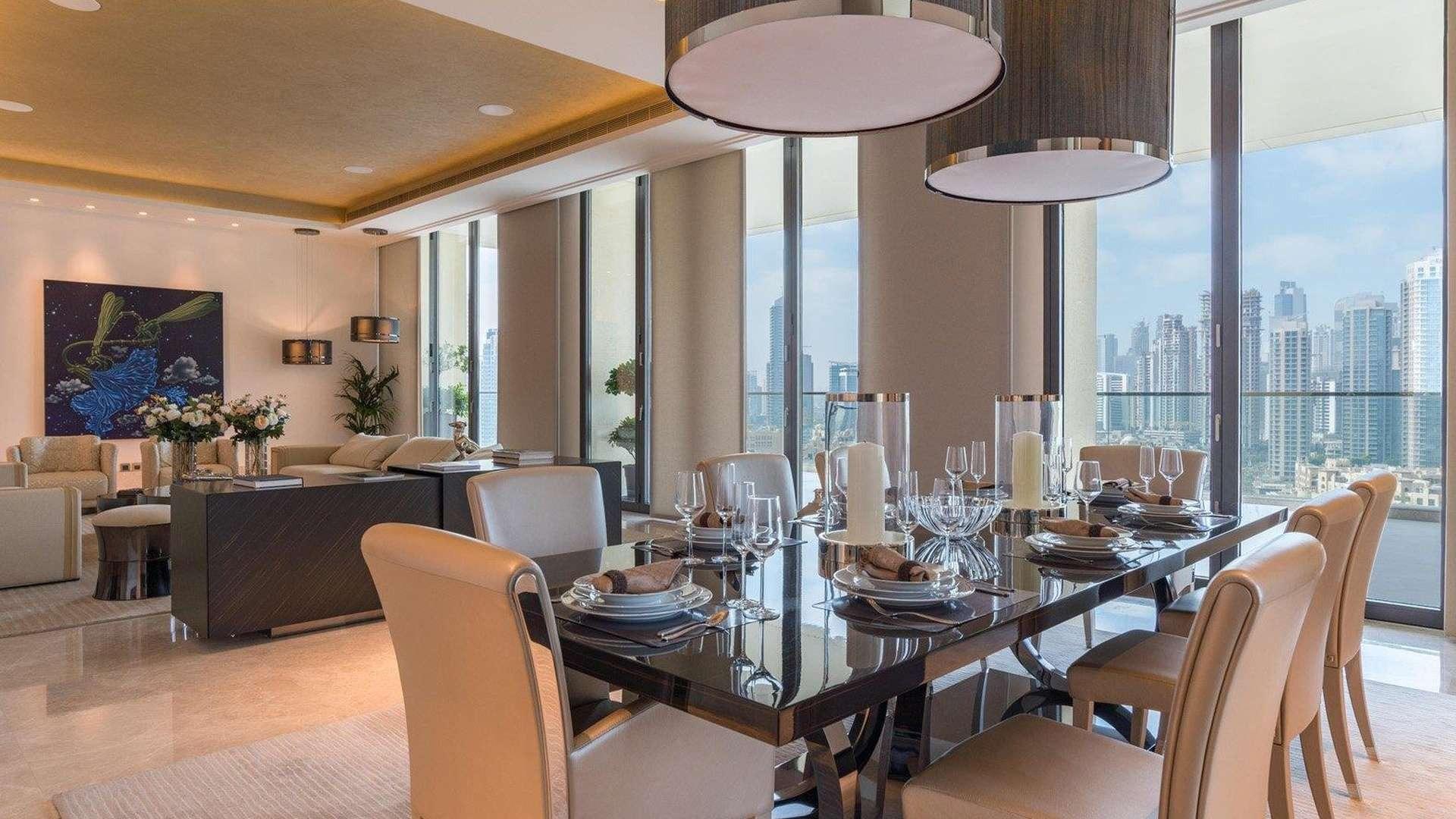 Luxurious living room in modern penthouse at The 118, Downtown Dubai, with city views