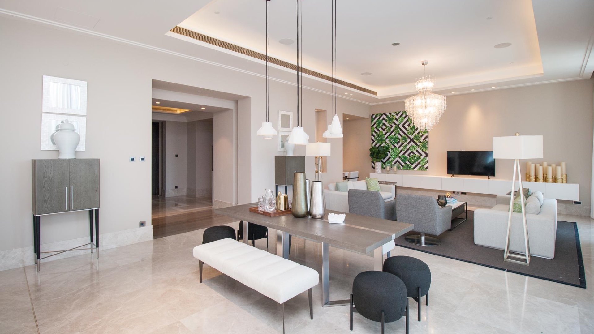 Spacious balcony view from penthouse in The 118 Downtown, Dubai skyline in background