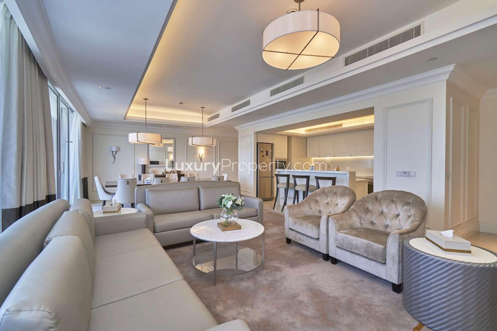 Luxurious living room in four-bedroom apartment, The Address The Blvd, Downtown Dubai