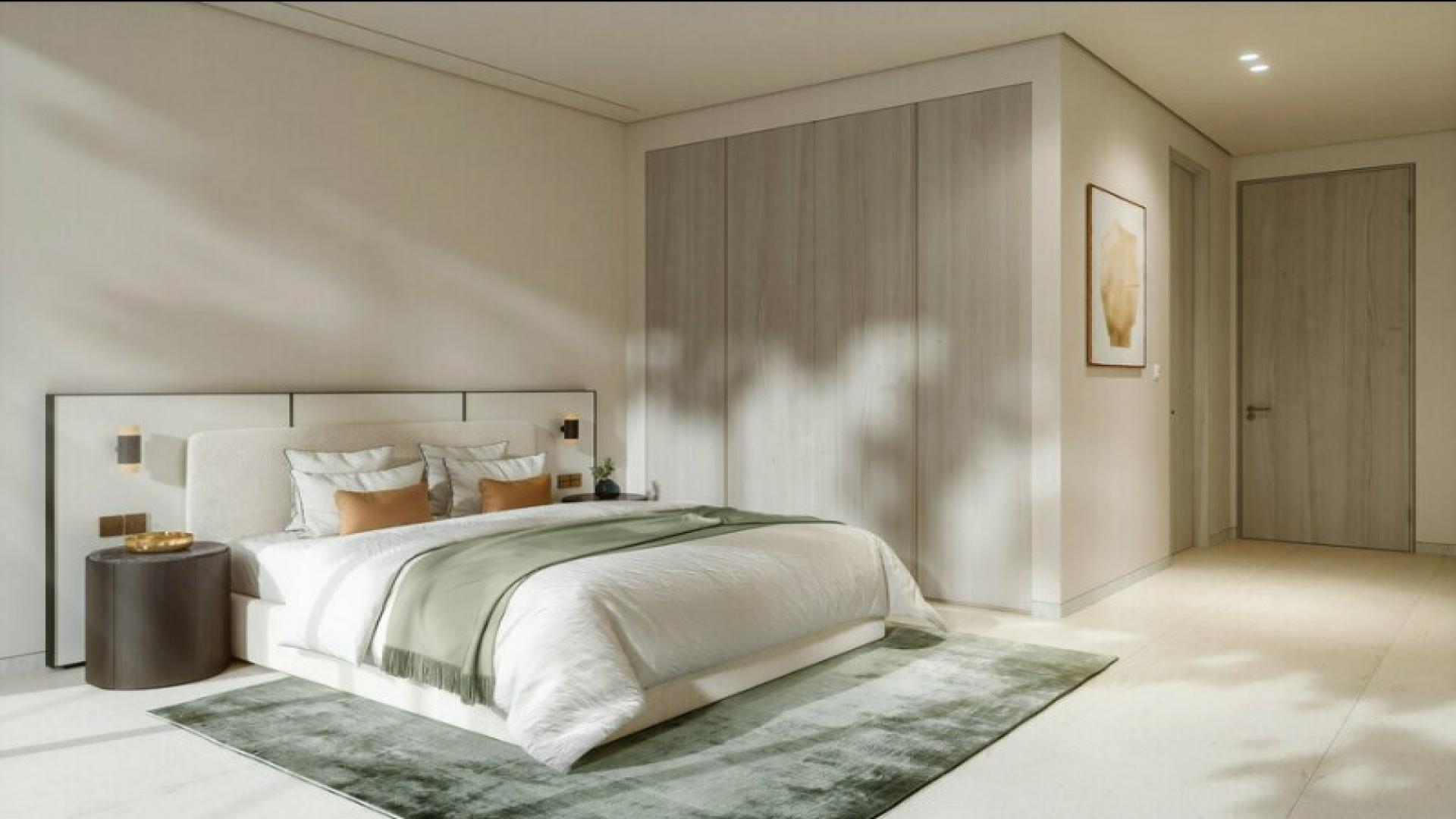 Modern living room in four-bed apartment, Eden House, Al Satwa, for sale