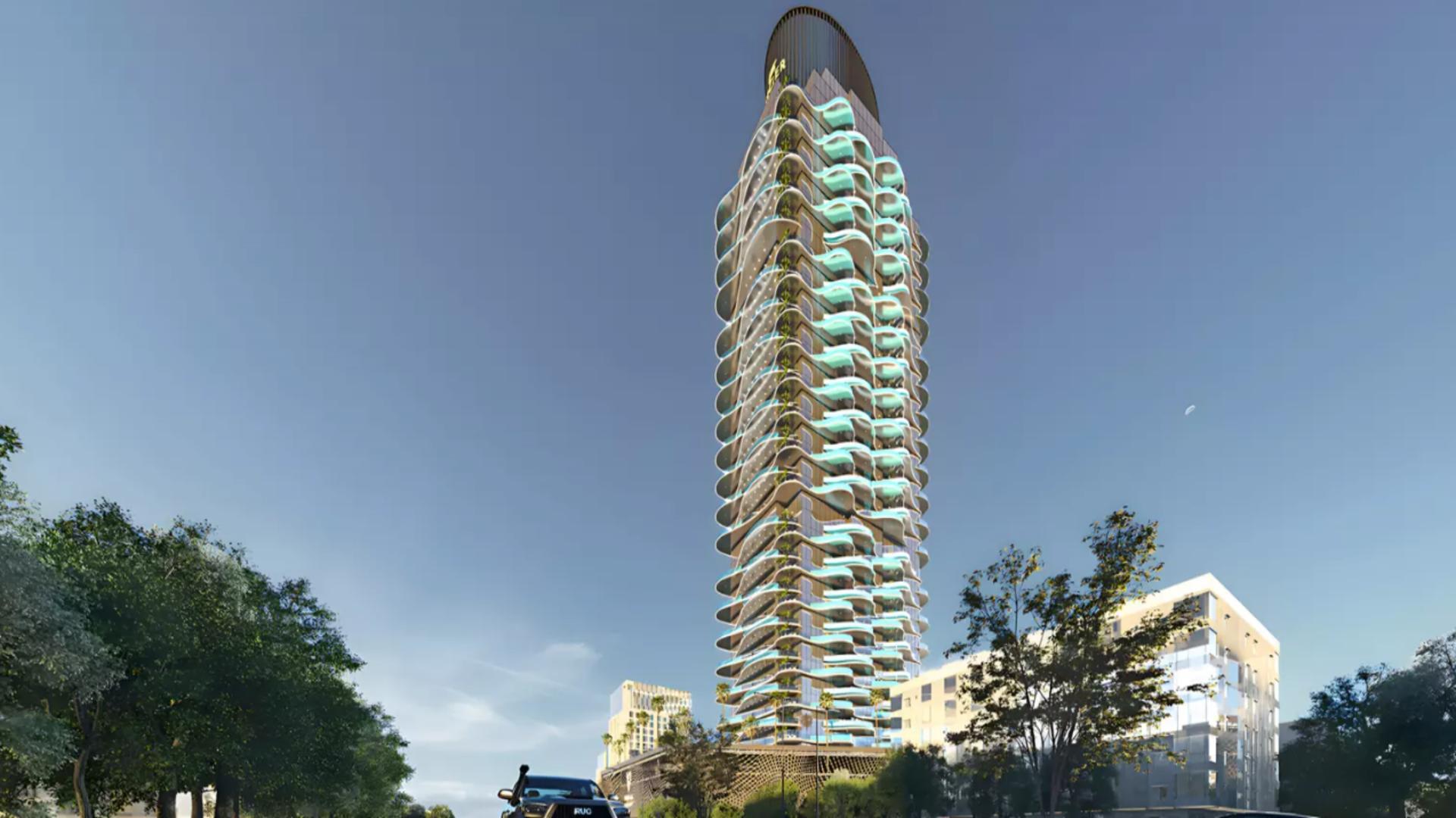 Luxurious lobby interior of Volga Tower apartment, Jumeirah Village Triangle, for sale