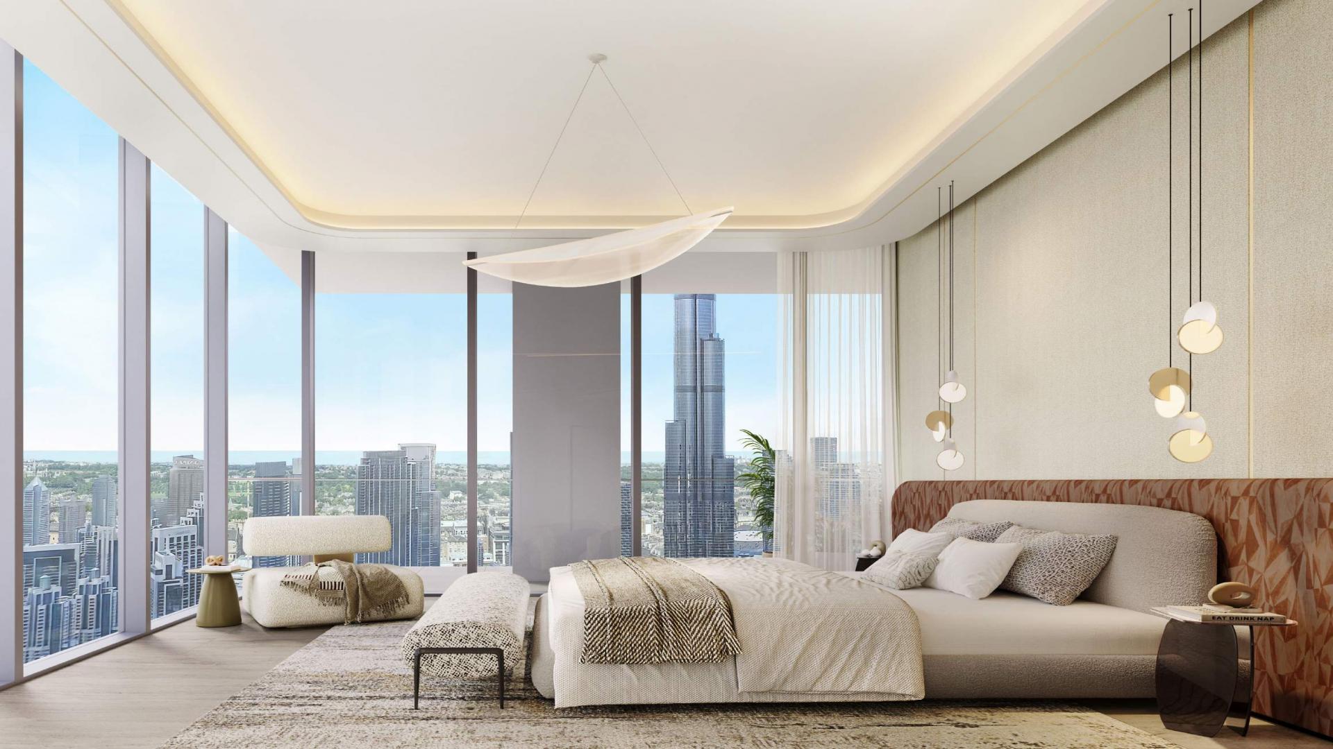 Luxurious living room with panoramic views in Downtown Dubai apartment for sale