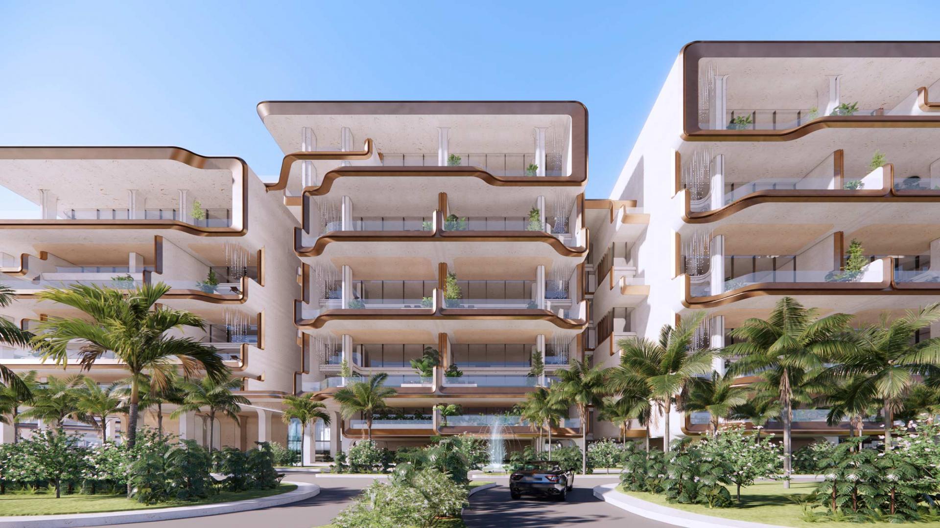 Luxurious Palm Jumeirah apartment terrace with pool, overlooking stunning skyline and waterfront views