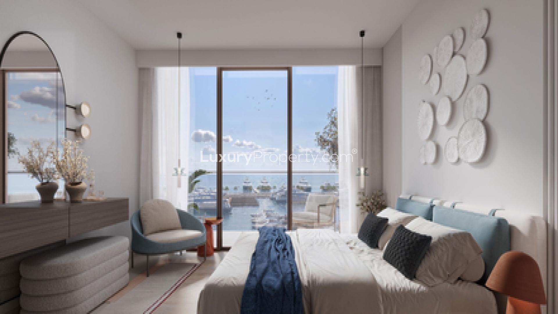 Modern Dubai apartment with stunning marina views, spacious living area, luxury waterfront residence