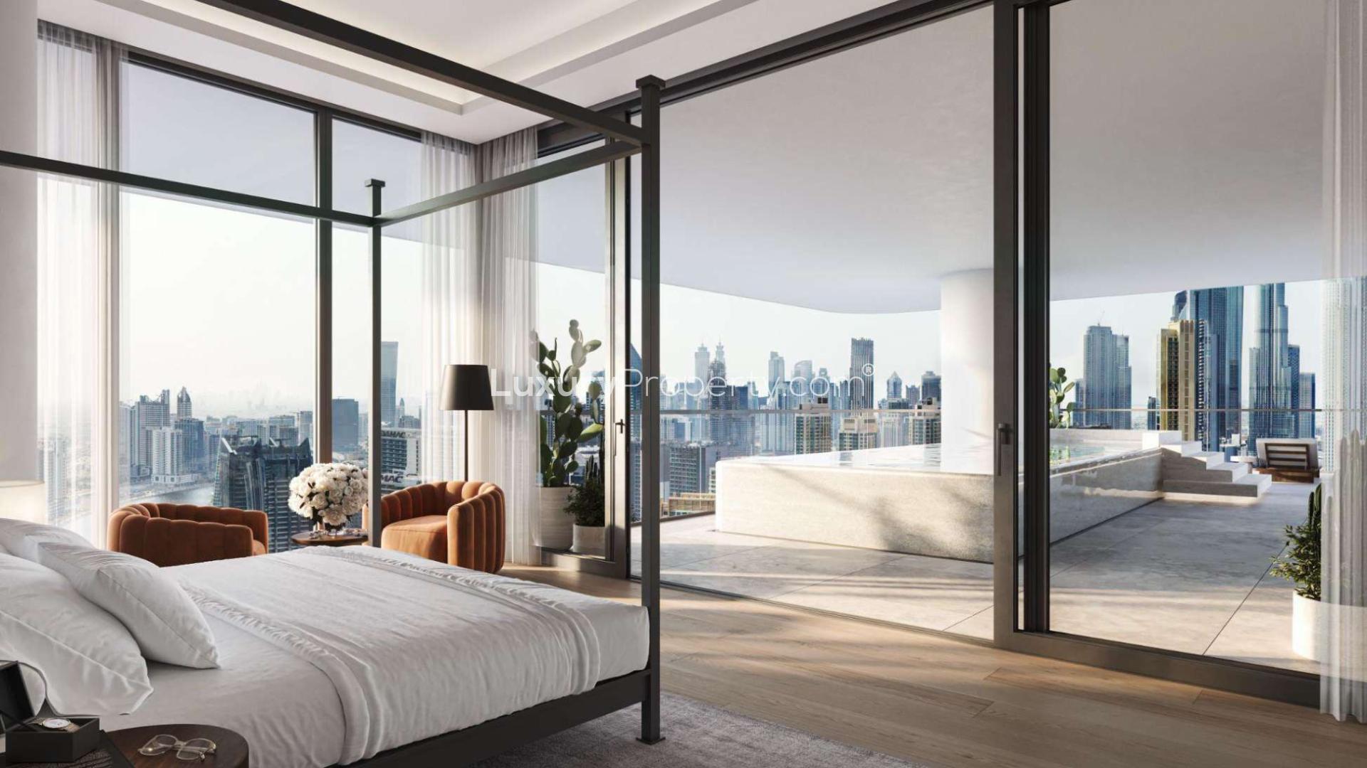 Luxurious living room in Celestial Penthouse, Vela Viento, with stunning city skyline views