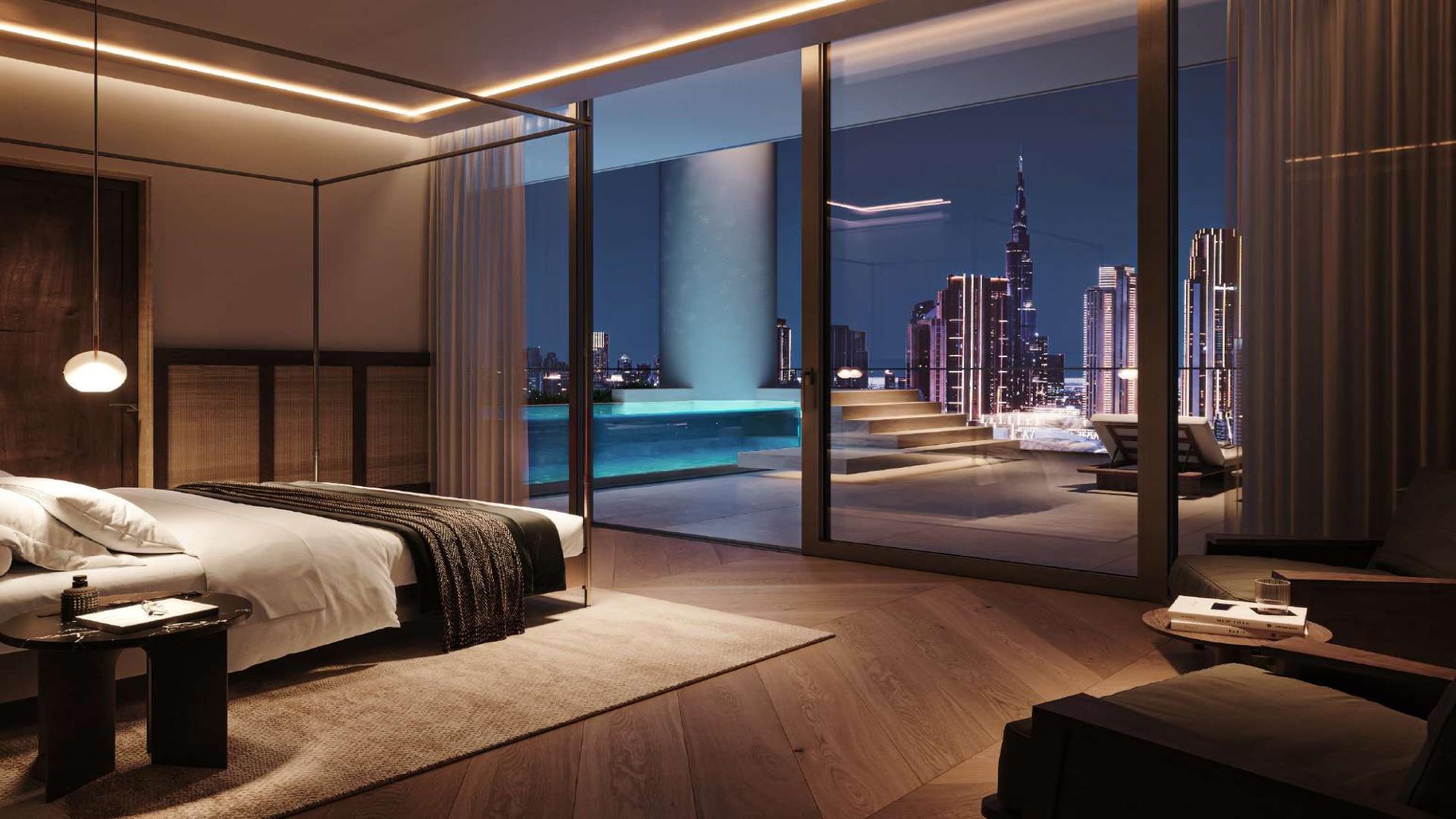 Luxurious bedroom with city skyline view at Celestial Penthouse, Vela Viento, Business Bay