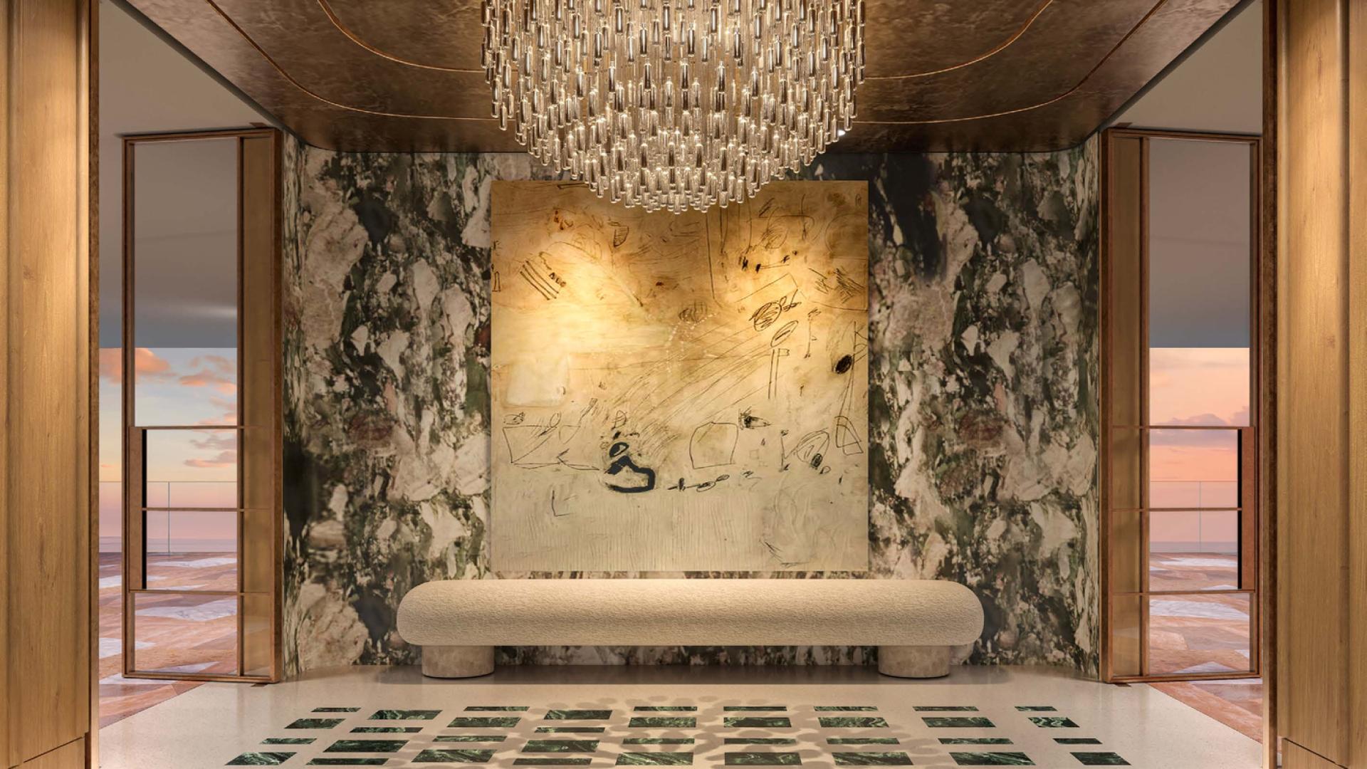 Modern dining area in Jumeirah Asora Bay apartment with ocean view and stylish decor