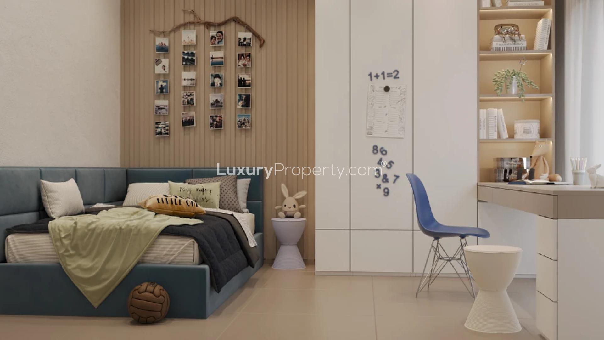 Luxurious bedroom in SOBHA Neopolis apartment, Panathur, Bengaluru with elegant decor and lighting