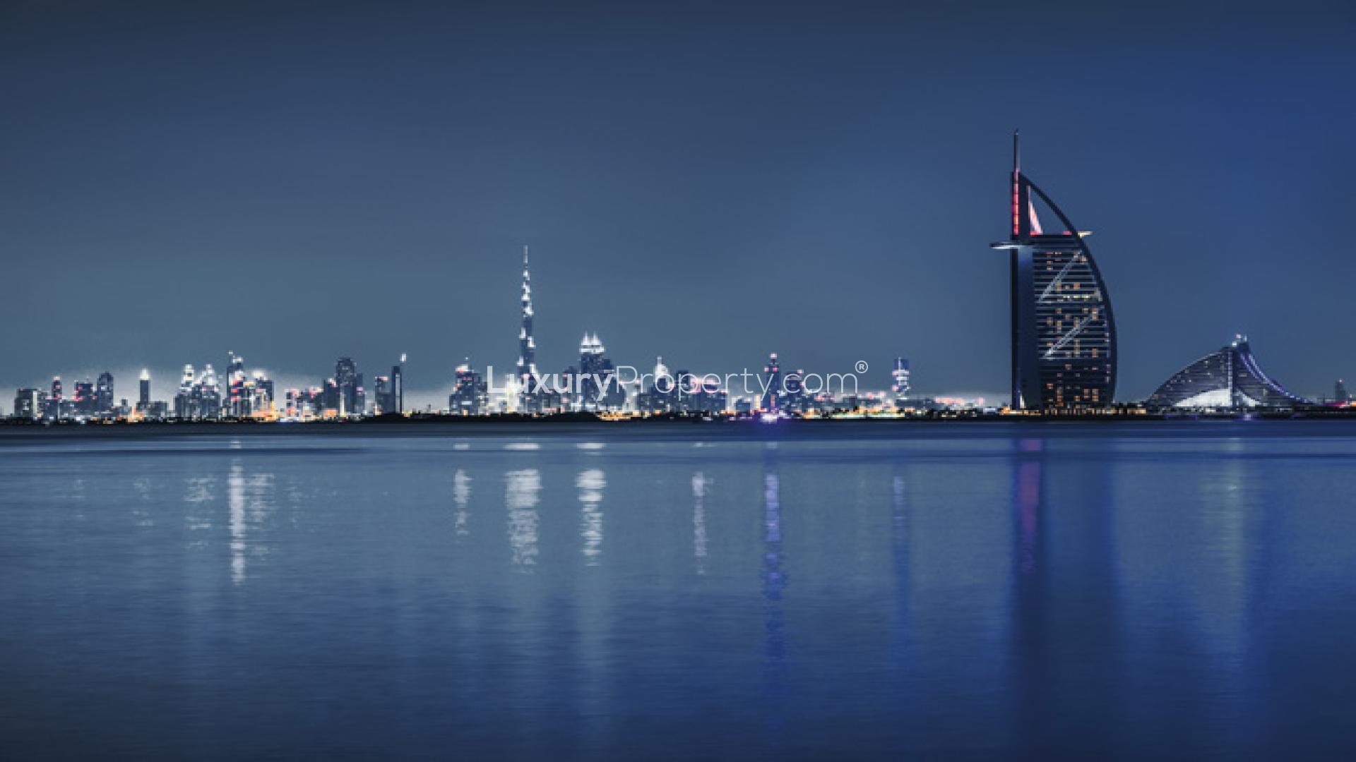 Luxurious living room in Como Residences apartment, Palm Jumeirah, with stunning sea views