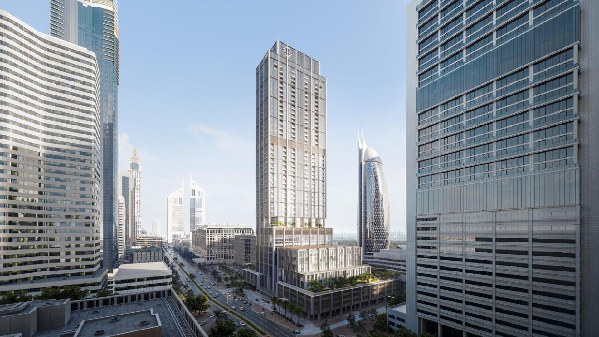 Luxurious lobby in DIFC Heights apartment for sale, featuring modern decor and seating area