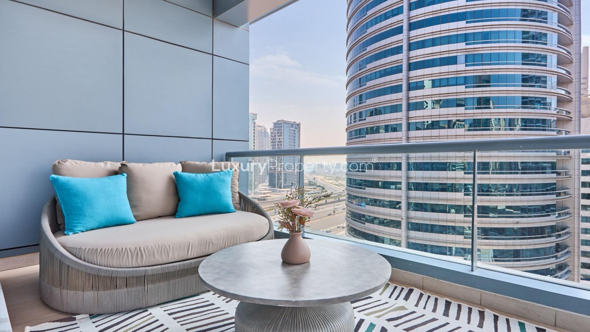 Furnished 4-bedroom apartment view, Marina Residence A, Dubai Marina skyline and waterfront