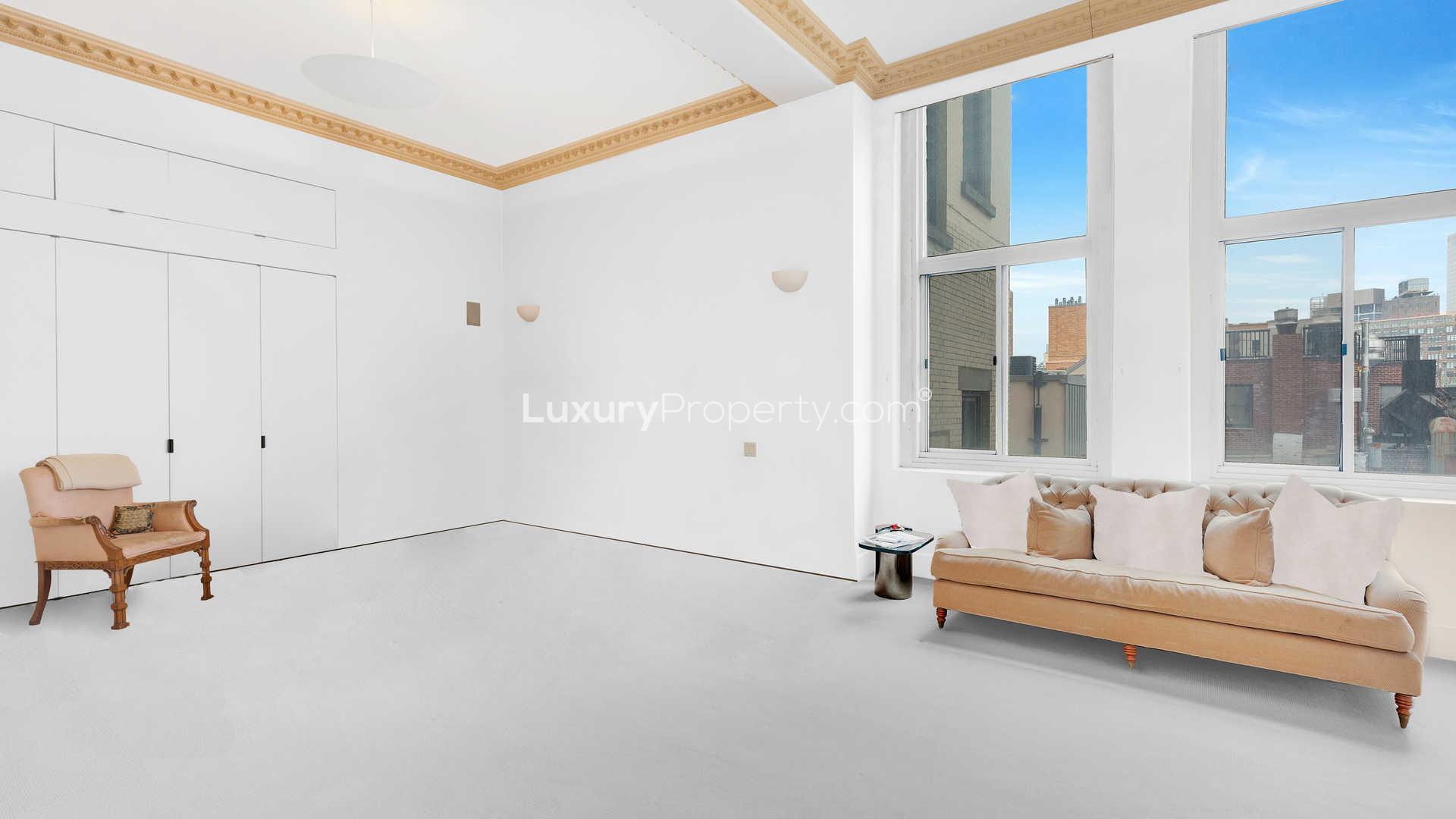 Ornate wooden fireplace in 4-bedroom apartment, 110 Hudson Street, Tribeca, New York