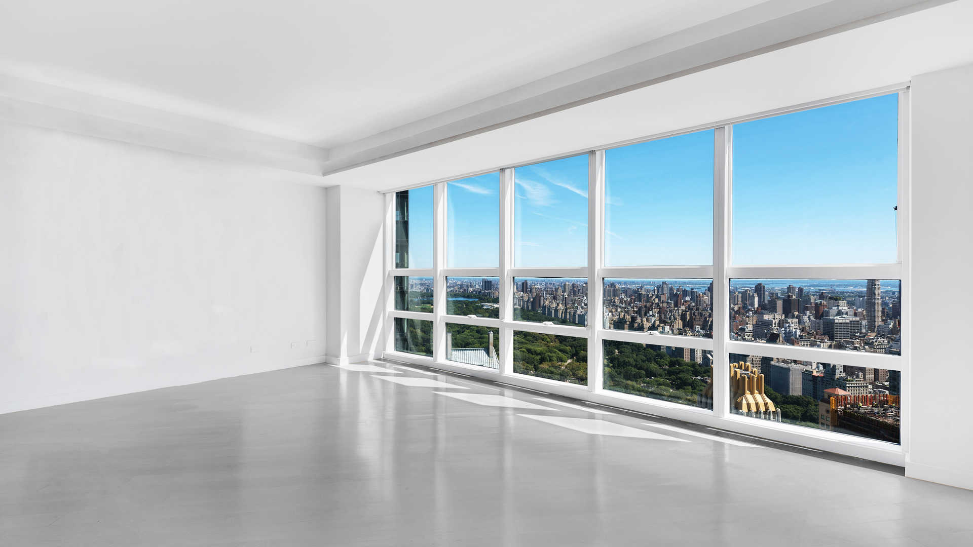Spacious luxury apartment interior with panoramic city views, Manhattan, New York